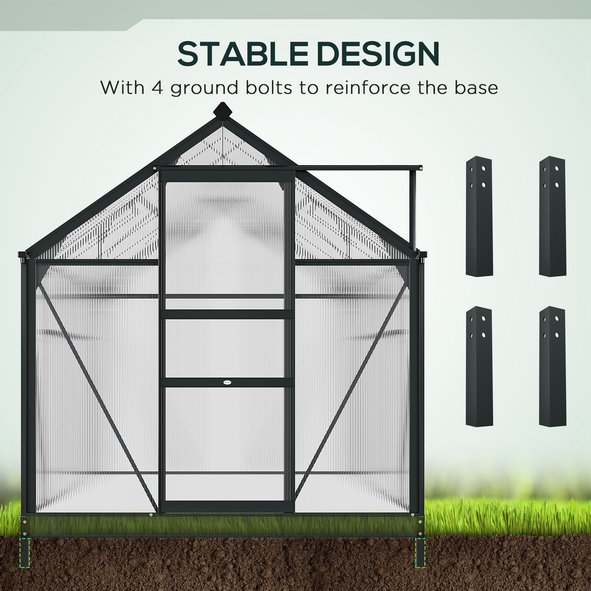 Outsunny 6' x 10' x 6.6' Polycarbonate Greenhouse, Walk-In Green House Kit Garden, Plants Grow, Galvanized Sheet Aluminum Frame with Rain Gutter, Vents and Sliding Door, Grey