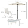 Outsunny 8 Pieces Patio Dining Set with Umbrella, Aluminum Frame Outdoor Patio Furniture Set with 6 Sling Chairs and Glass Top Rectangle Dining Table, Cream White