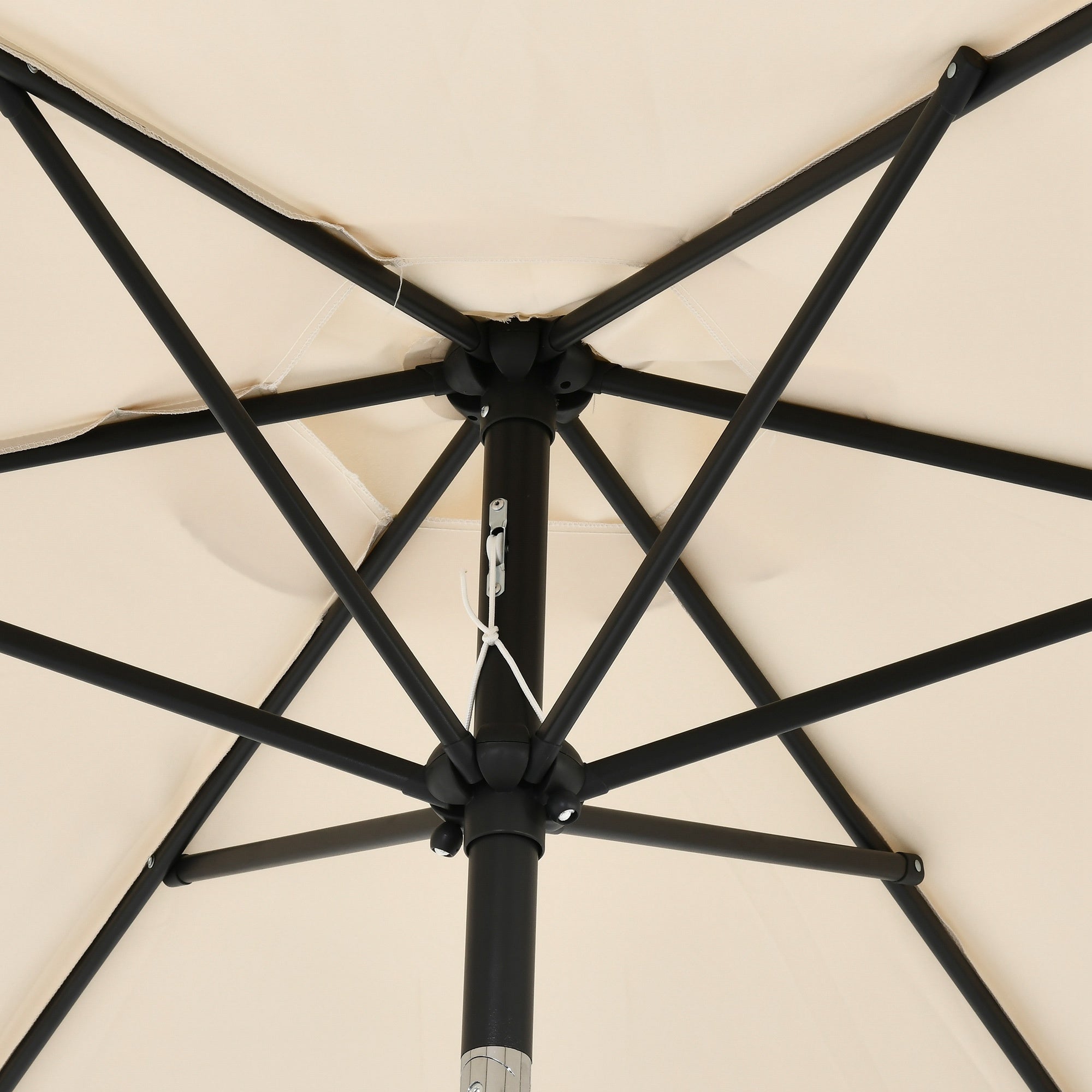 Outsunny 8 Pieces Patio Dining Set with Umbrella, Aluminum Frame Outdoor Patio Furniture Set with 6 Sling Chairs and Glass Top Rectangle Dining Table, Cream White