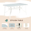 Outsunny 8 Pieces Patio Dining Set with Umbrella, Aluminum Frame Outdoor Patio Furniture Set with 6 Sling Chairs and Glass Top Rectangle Dining Table, Cream White