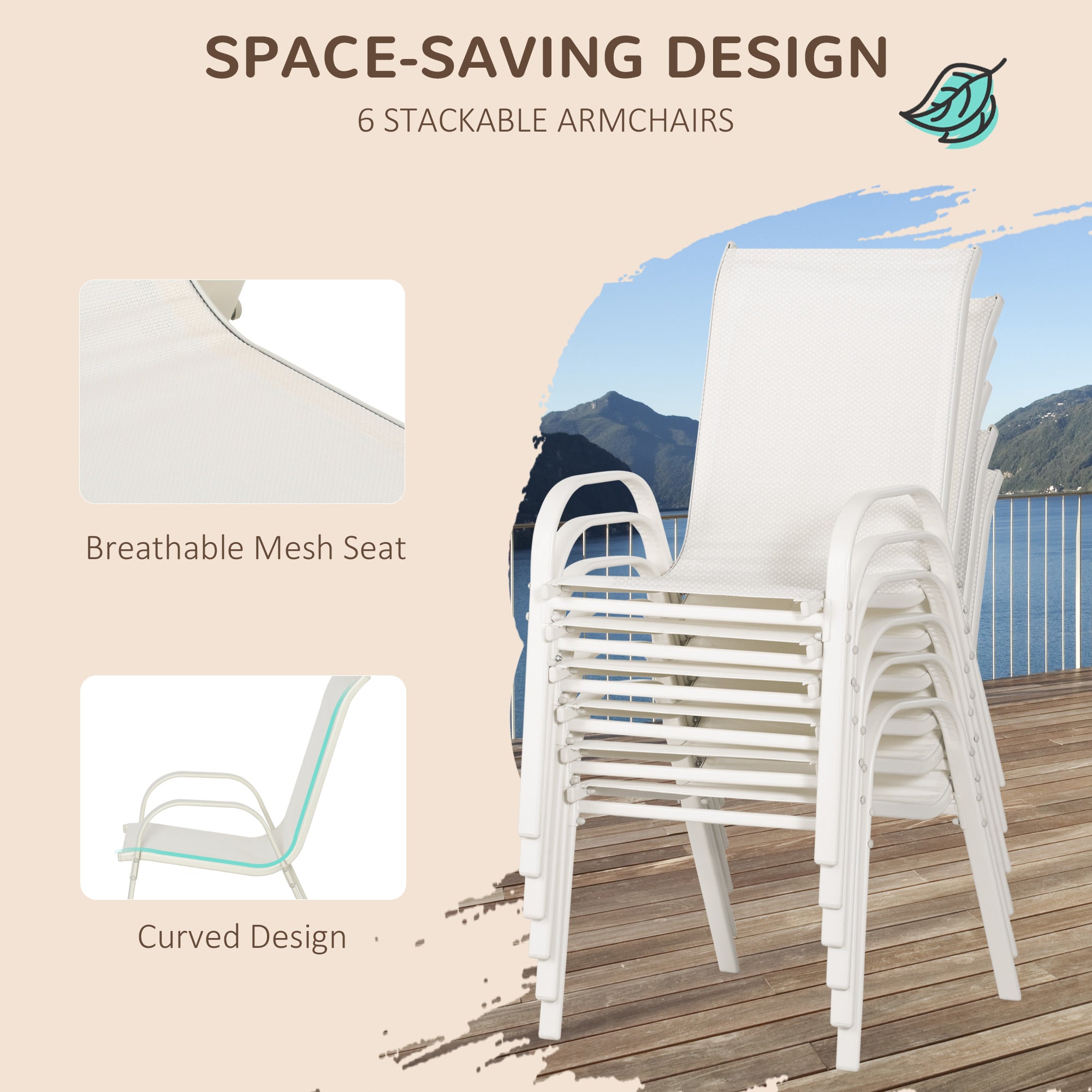 Outsunny 8 Pieces Patio Dining Set with Umbrella, Aluminum Frame Outdoor Patio Furniture Set with 6 Sling Chairs and Glass Top Rectangle Dining Table, Cream White