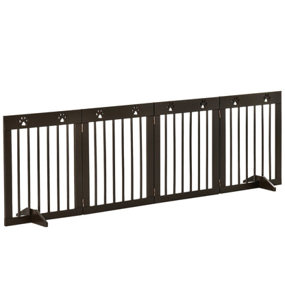 PawHut Freestanding Pet Gate with Two-Direction Hinges, Removable Feet, Foldable Wooden Dog Fence with Paw Carved, 24" x 20", Espresso Brown