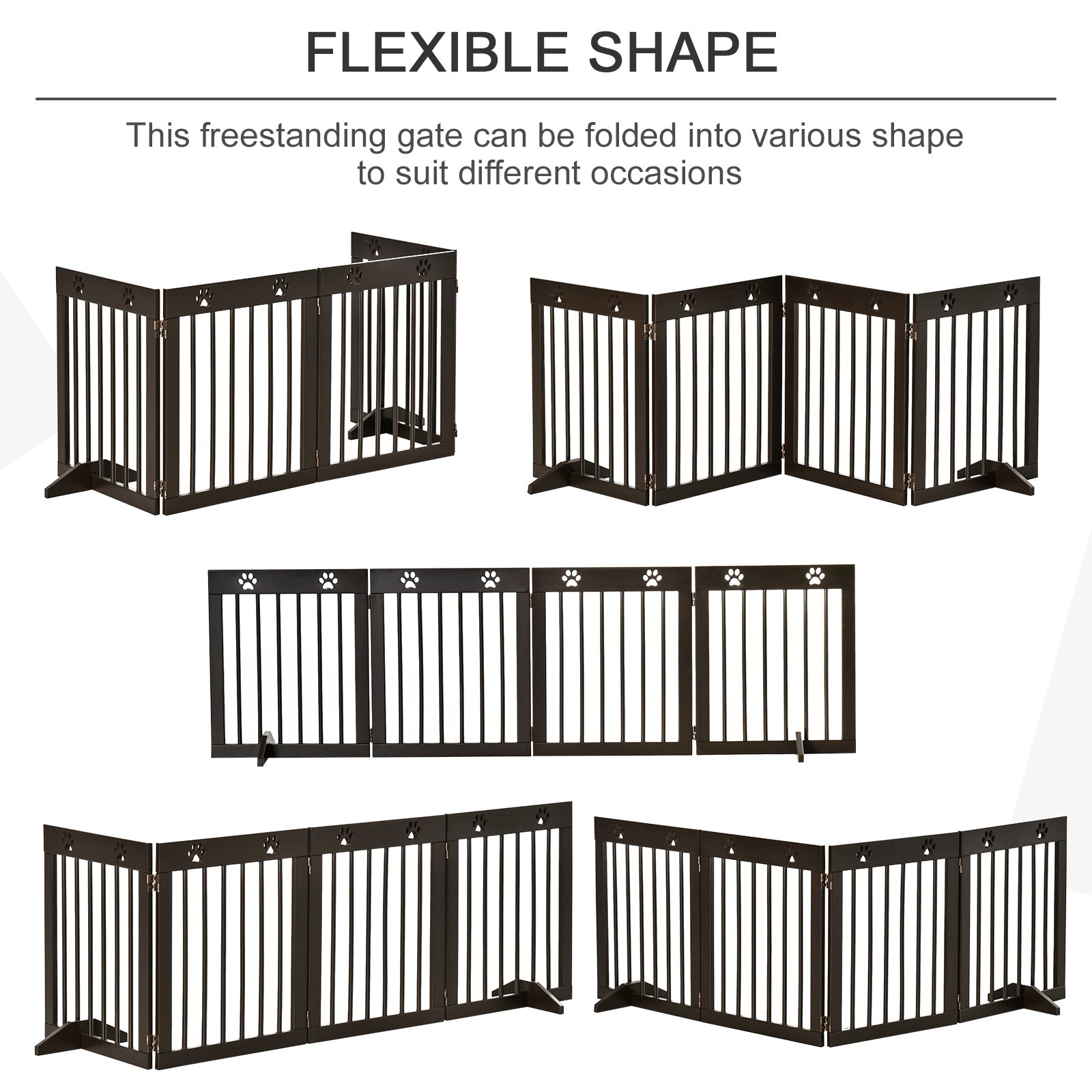 PawHut Freestanding Pet Gate with Two-Direction Hinges, Removable Feet, Foldable Wooden Dog Fence with Paw Carved, 24" x 20", Espresso Brown