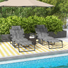Outsunny 2 Pieces Folding Lounge Chairs with 4-level Reclining Back, Tanning Chair with Cushion, Sun Lounger with Breathable Mesh Fabric, Side Pocket, Headrest, Grey