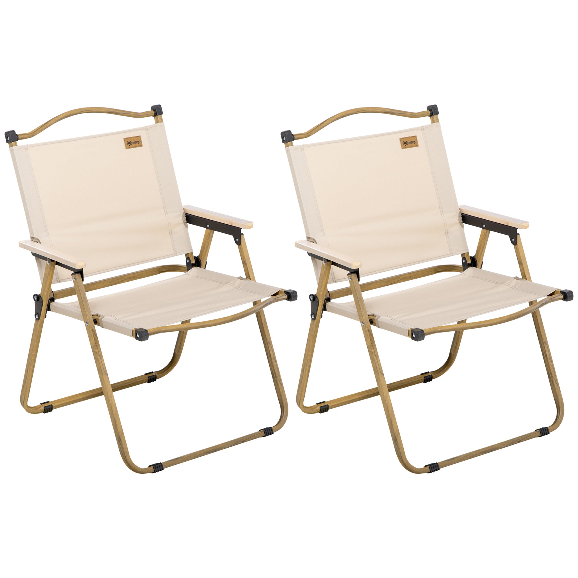 Outsunny Set of 2 Camping Chair, Lightweight Folding Chair, Portable Armchairs, Excellent for Festivals, Fishing, Beach and Hiking, Khaki