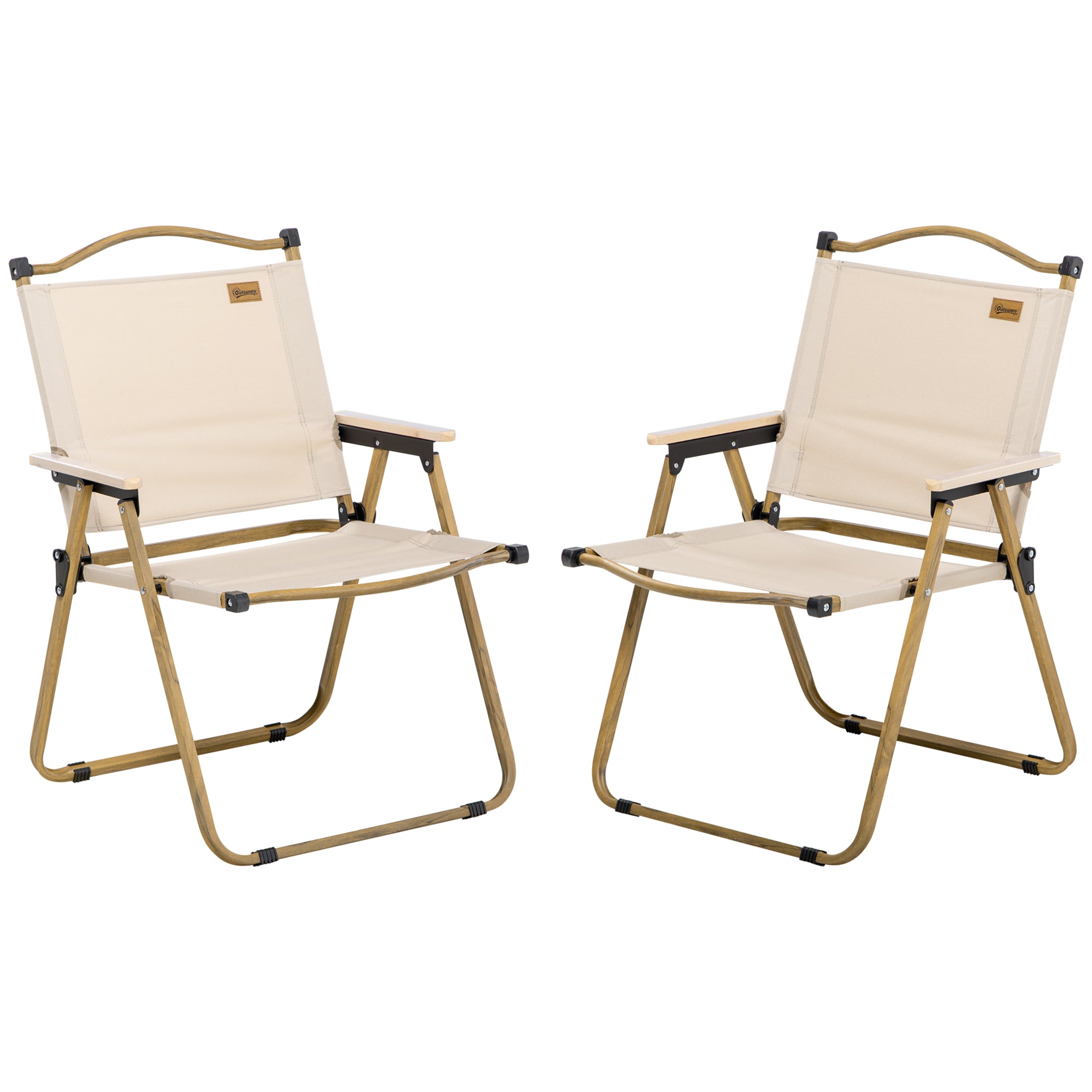 Outsunny Set of 2 Camping Chair, Lightweight Folding Chair, Portable Armchairs, Excellent for Festivals, Fishing, Beach and Hiking, Khaki