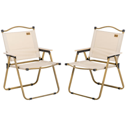 Outsunny Set of 2 Camping Chair, Lightweight Folding Chair, Portable Armchairs, Excellent for Festivals, Fishing, Beach and Hiking, Khaki
