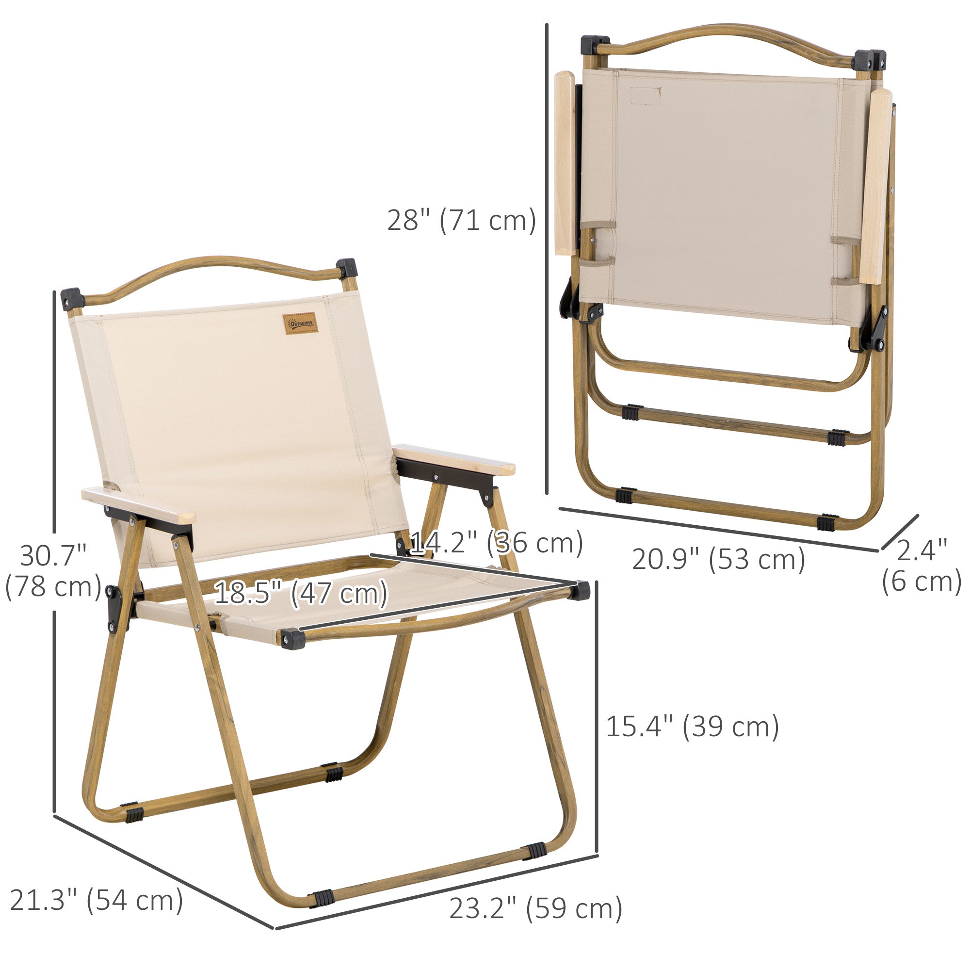 Outsunny Set of 2 Camping Chair, Lightweight Folding Chair, Portable Armchairs, Excellent for Festivals, Fishing, Beach and Hiking, Khaki