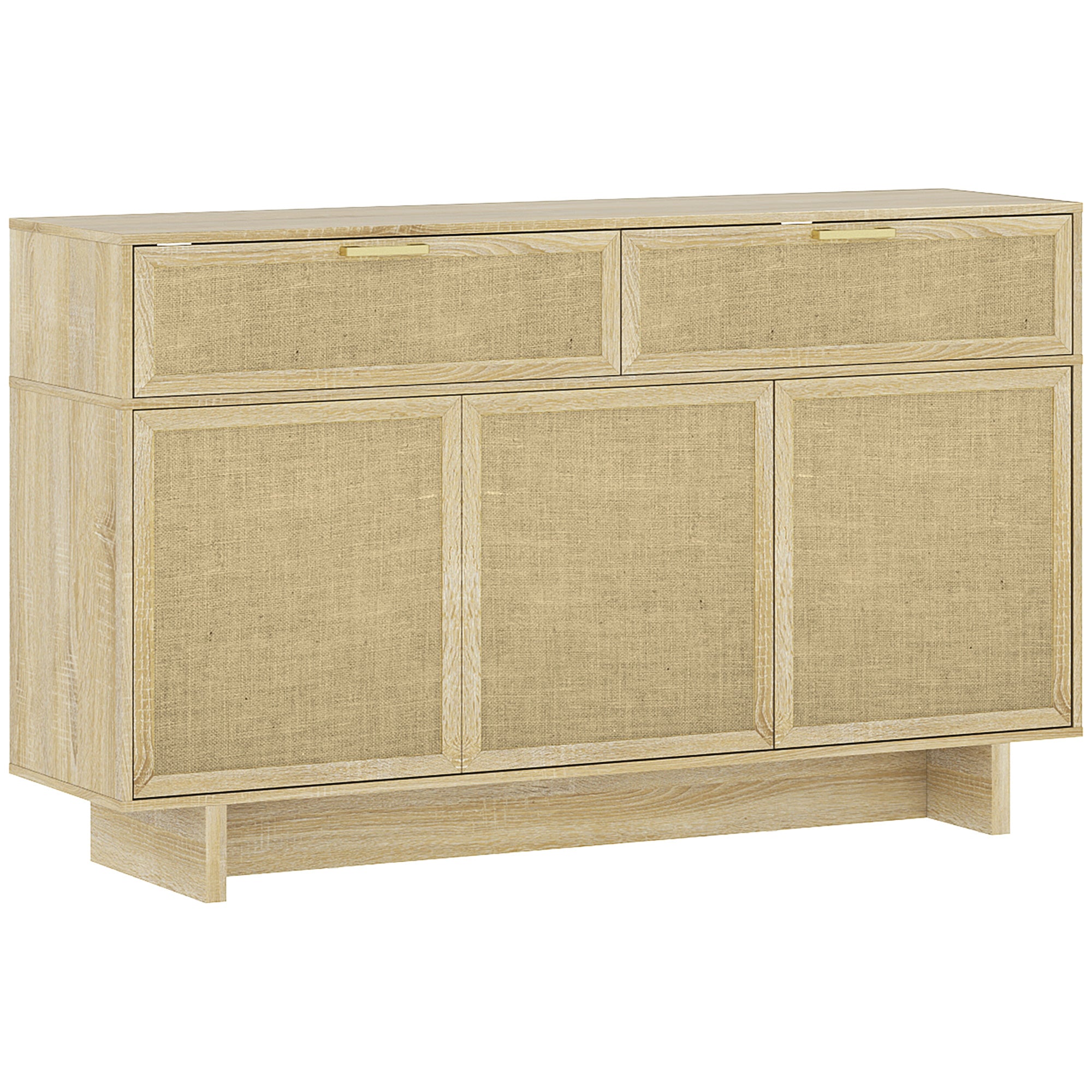 HOMCOM Buffet Cabinet with Storage, Boho Kitchen Sideboard with Linen Push to Open Hinge Doors, Drawers and Adjustable Shelf, Coffee Bar Cabinet, Natural Wood