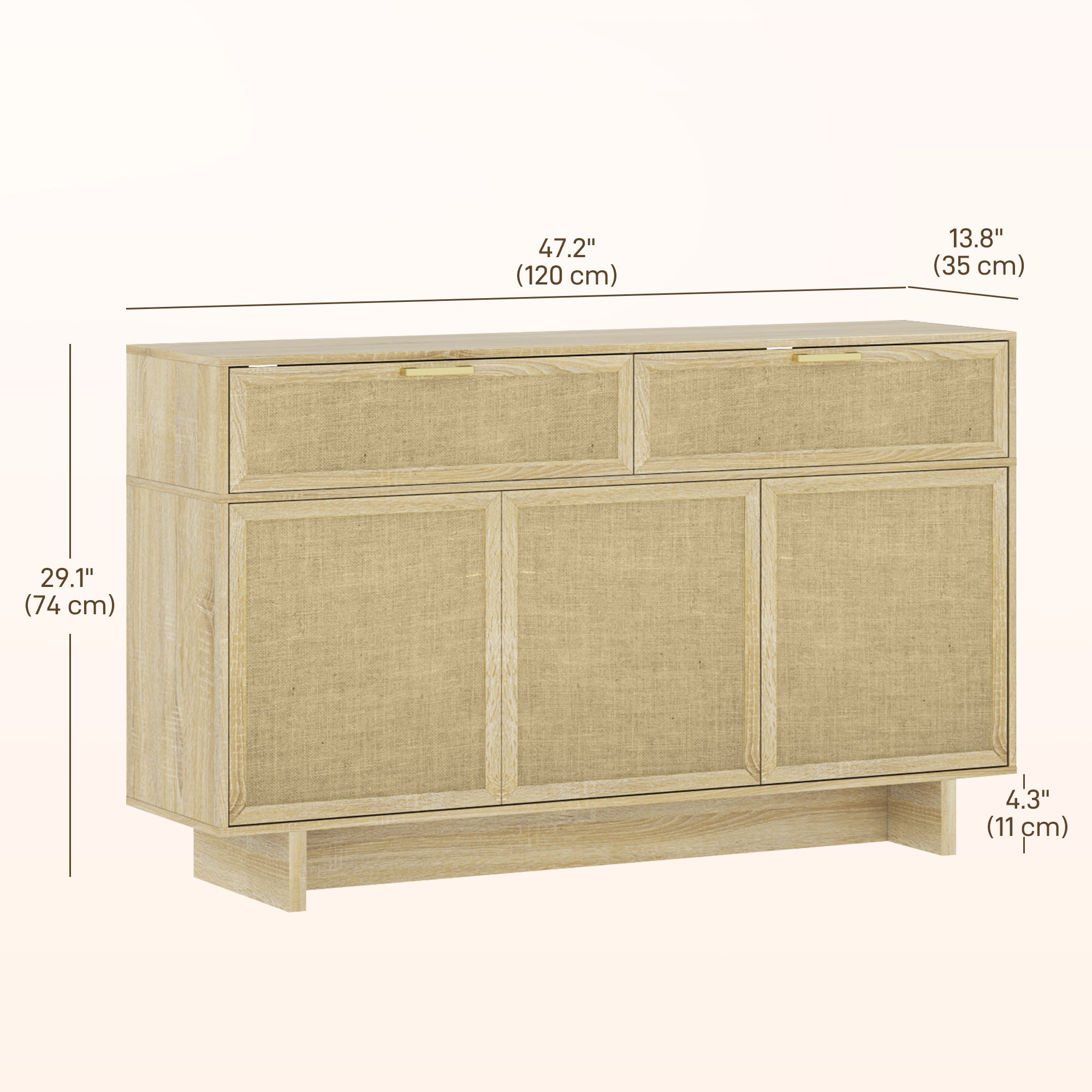 HOMCOM Buffet Cabinet with Storage, Boho Kitchen Sideboard with Linen Push to Open Hinge Doors, Drawers and Adjustable Shelf, Coffee Bar Cabinet, Natural Wood
