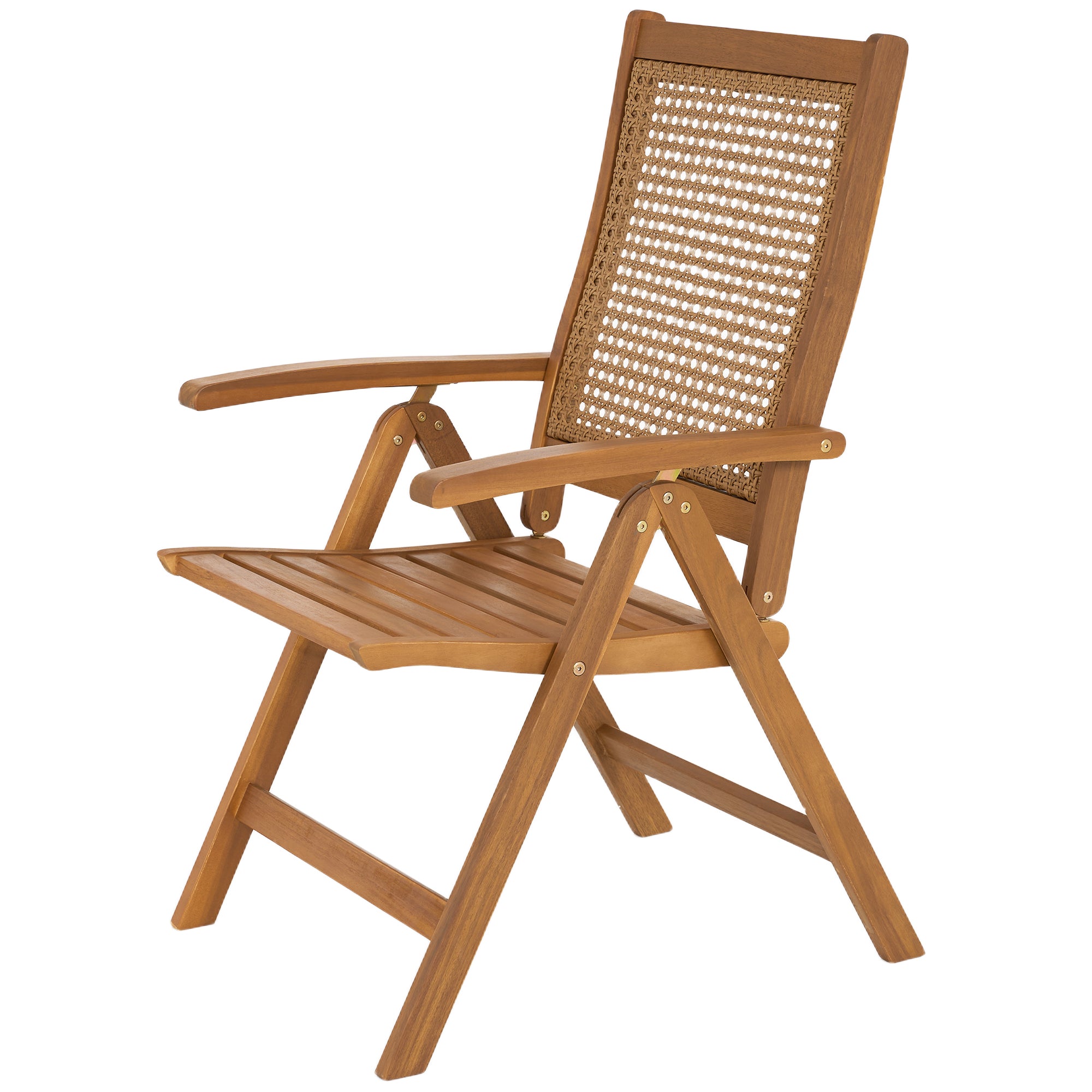 Outsunny Outdoor Folding Chair, Acacia Wood Foldable Camping Chair with 5-Level Adjustable Back, Slatted Seat, Armrest for Camping, Garden, Pool, Beach, Backyard, Teak