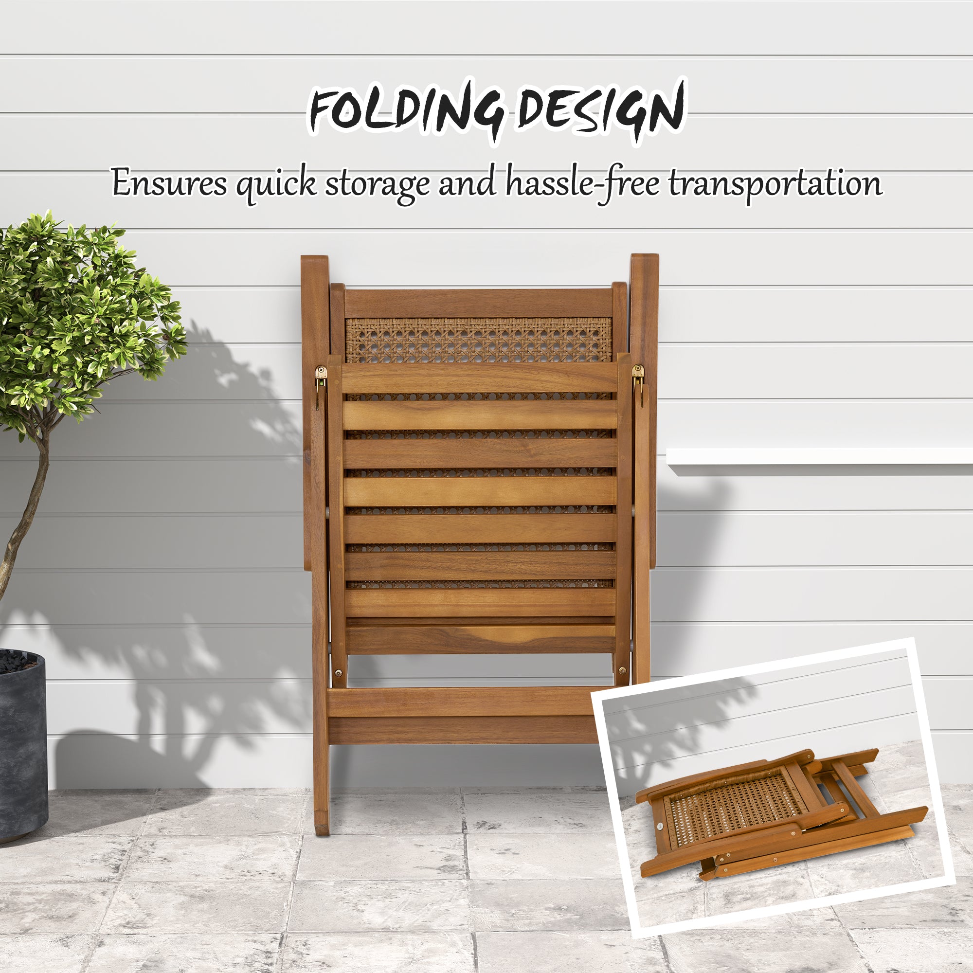 Outsunny Outdoor Folding Chair, Acacia Wood Foldable Camping Chair with 5-Level Adjustable Back, Slatted Seat, Armrest for Camping, Garden, Pool, Beach, Backyard, Teak