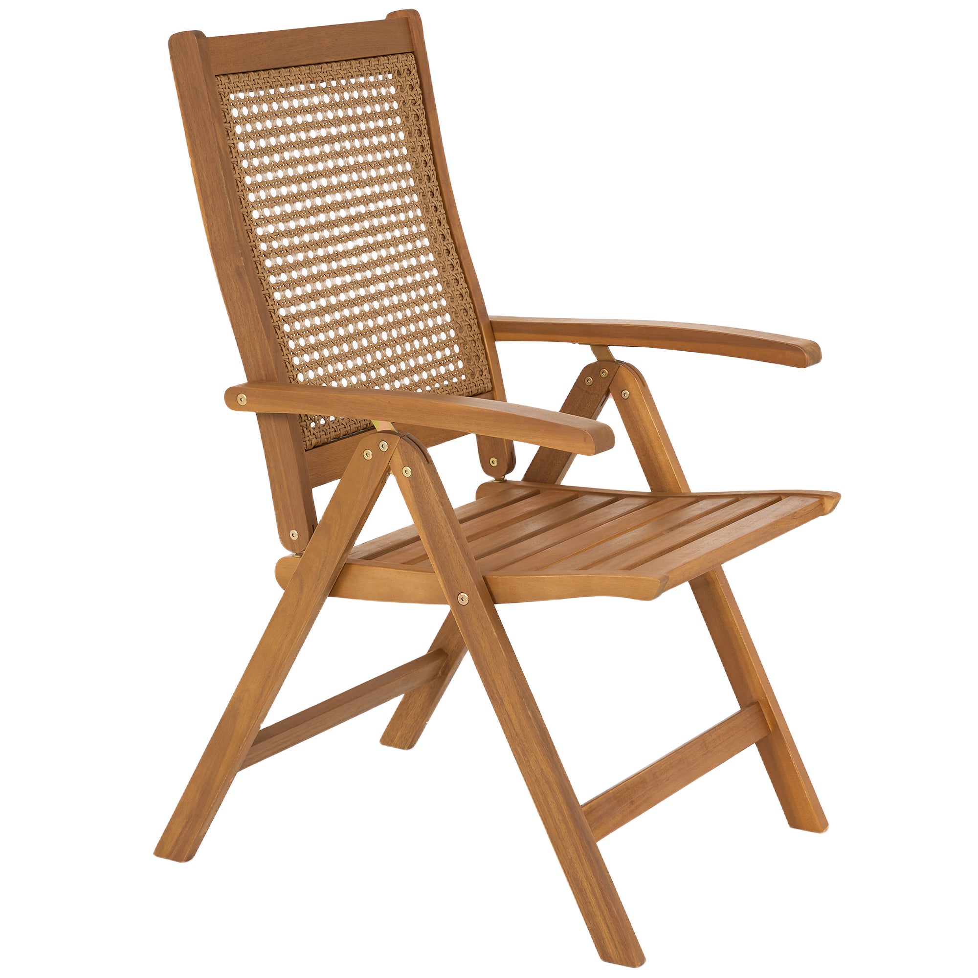 Outsunny Outdoor Folding Chair, Acacia Wood Foldable Camping Chair with 5-Level Adjustable Back, Slatted Seat, Armrest for Camping, Garden, Pool, Beach, Backyard, Teak