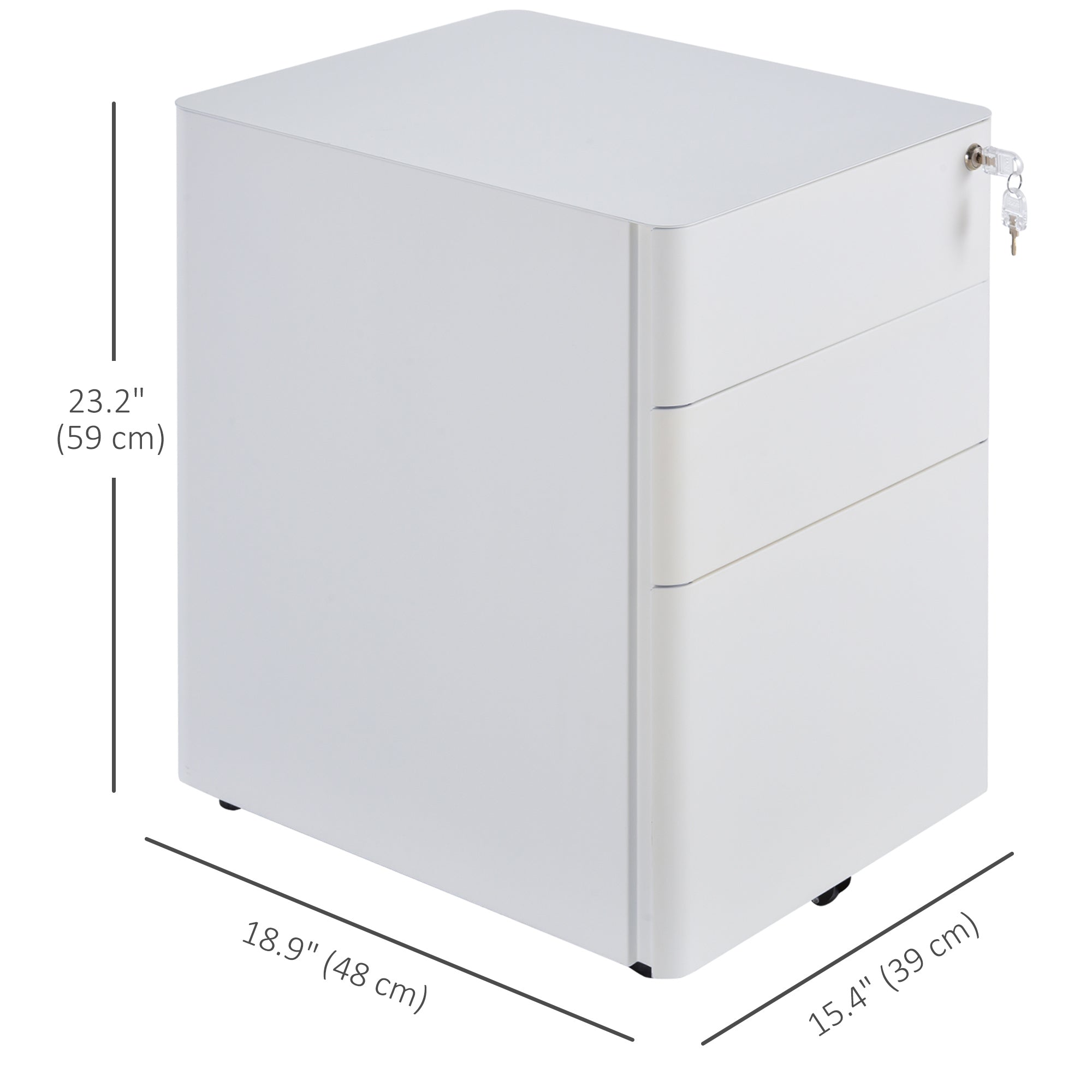 Vinsetto 3 Drawer Vertical File Cabinet, Lockable Steel Filing Cabinet with Hanging Bar for Letter A4 Legal Size Files, Printer Stand with Pre-Assembled Body, White