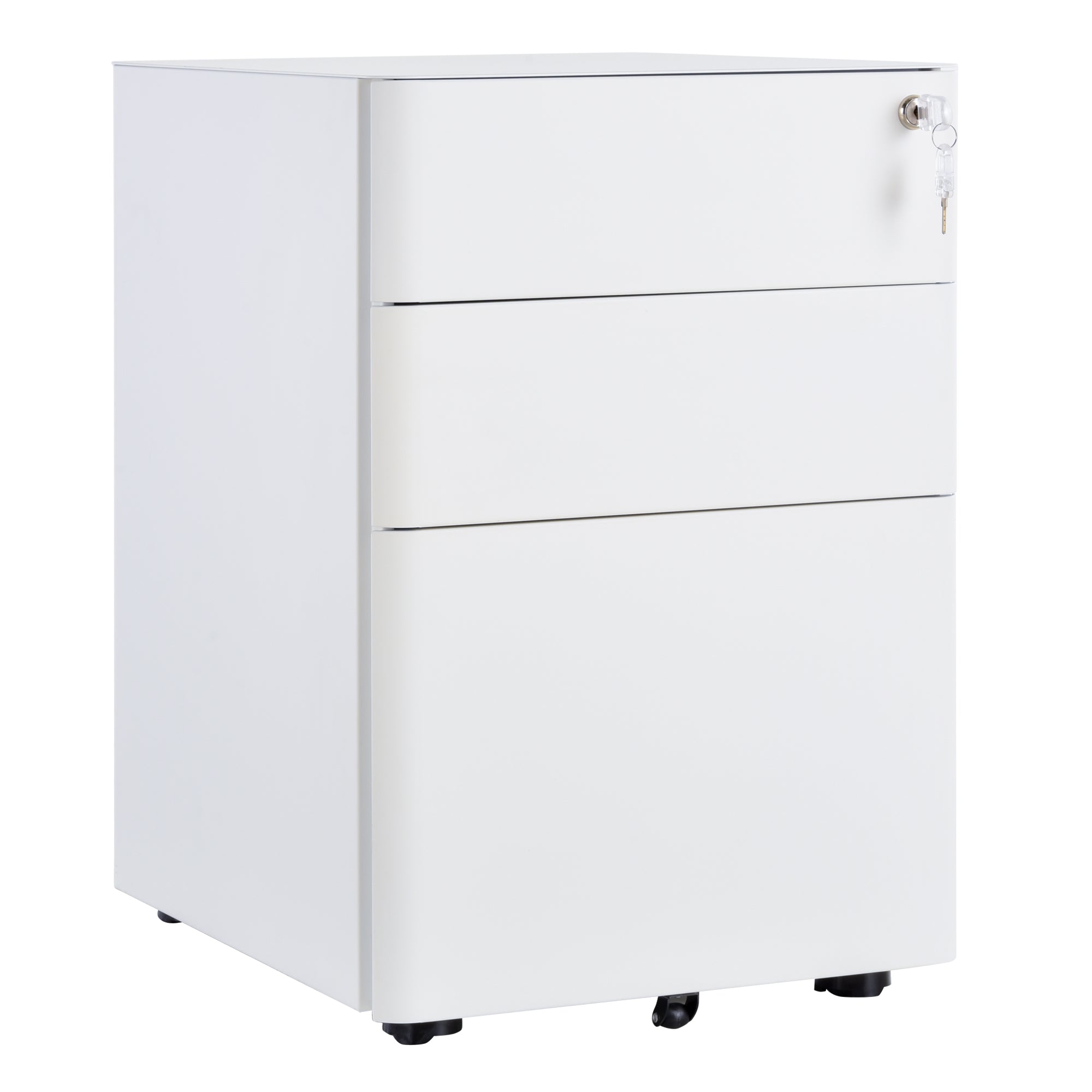 Vinsetto 3 Drawer Vertical File Cabinet, Lockable Steel Filing Cabinet with Hanging Bar for Letter A4 Legal Size Files, Printer Stand with Pre-Assembled Body, White