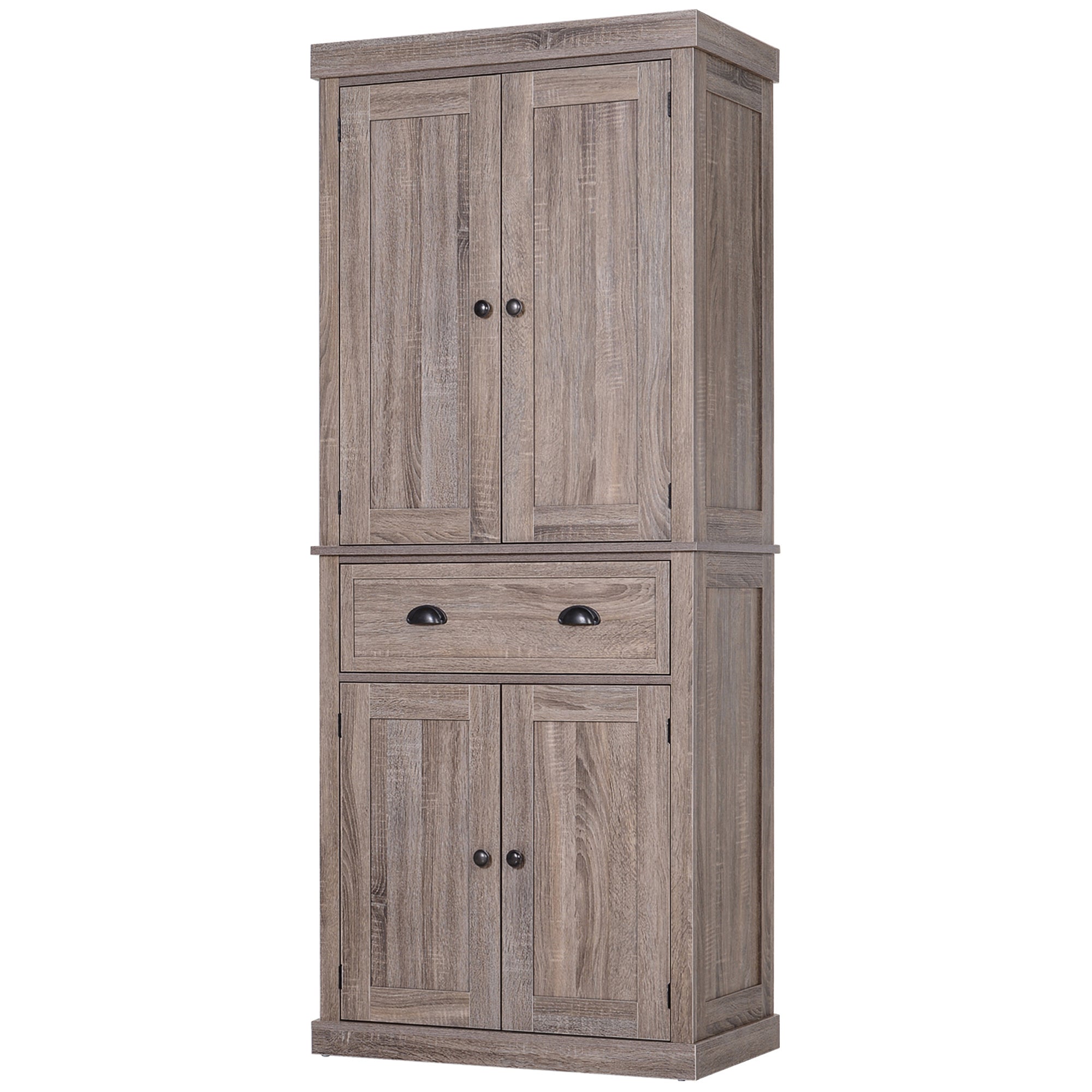 HOMCOM Freestanding Kitchen Pantry Storage Cabinet, Tall Cabinet with Drawer and Adjustable Shelves, Wood Grain