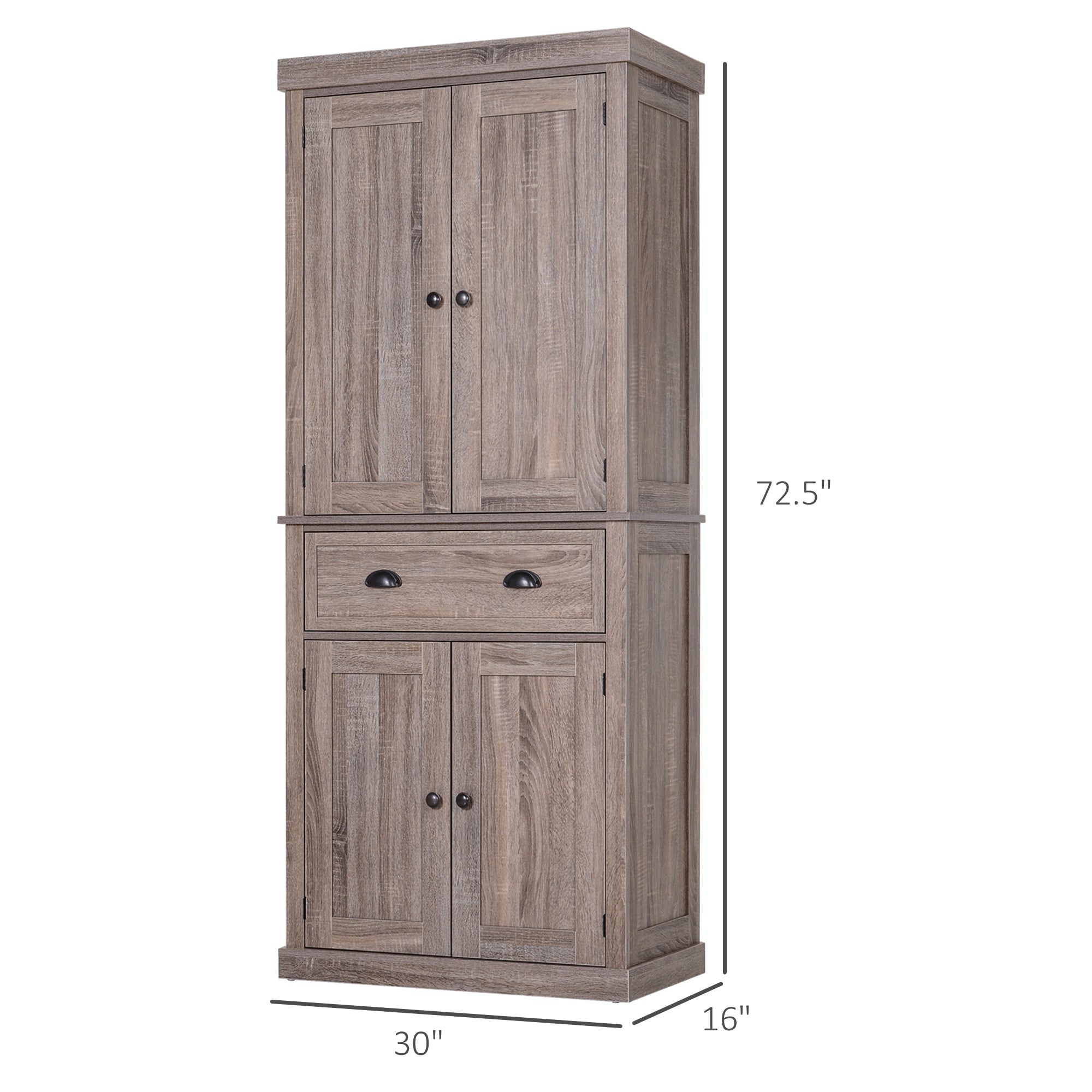 HOMCOM Freestanding Kitchen Pantry Storage Cabinet, Tall Cabinet with Drawer and Adjustable Shelves, Wood Grain