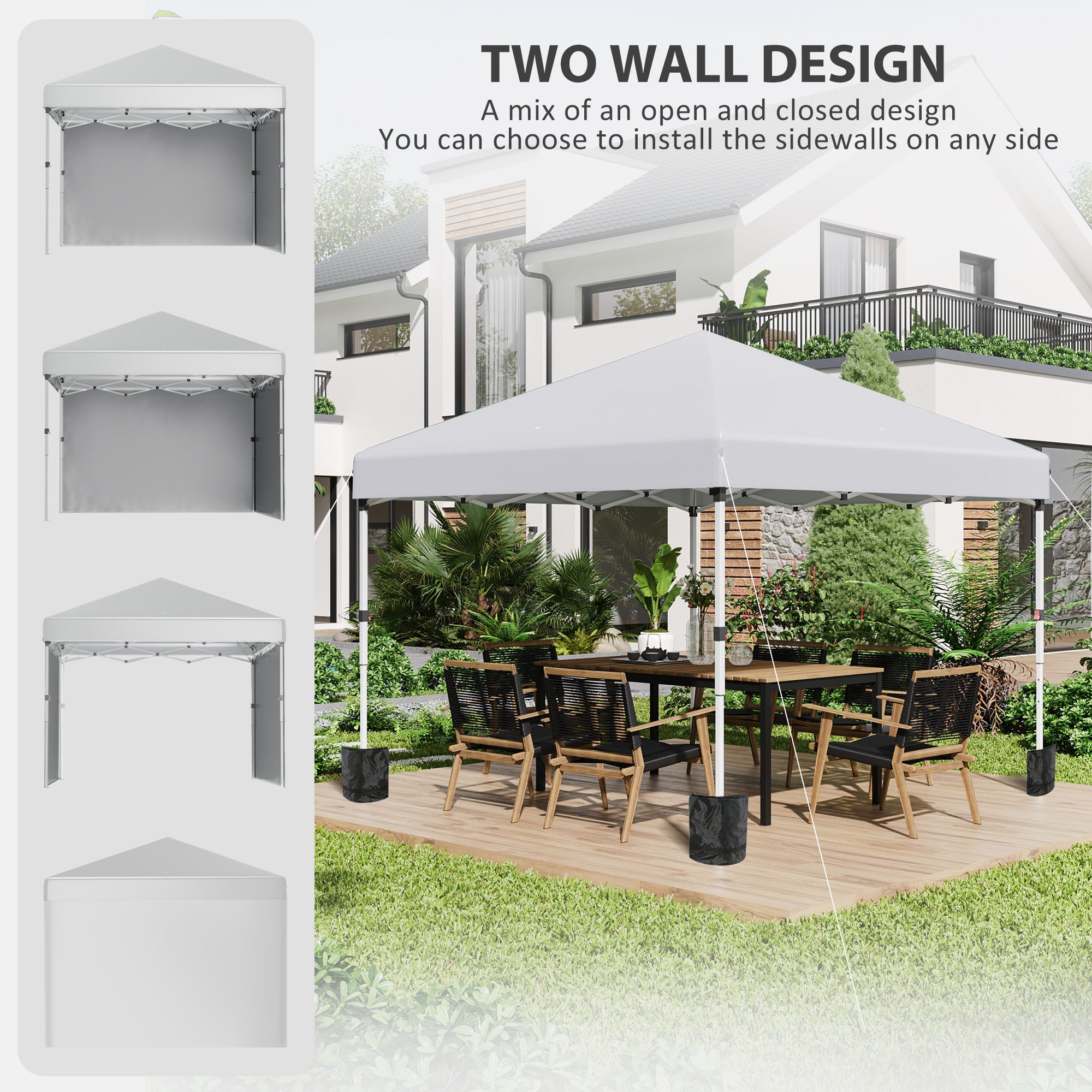 Outsunny 10' x 10' Pop Up Canopy Tent with Removable Sidewalls, Instant Shelter with Portable Roller Bag, 4 Sand Bags, Adjustable Height for Outdoor, Garden, Patio, White