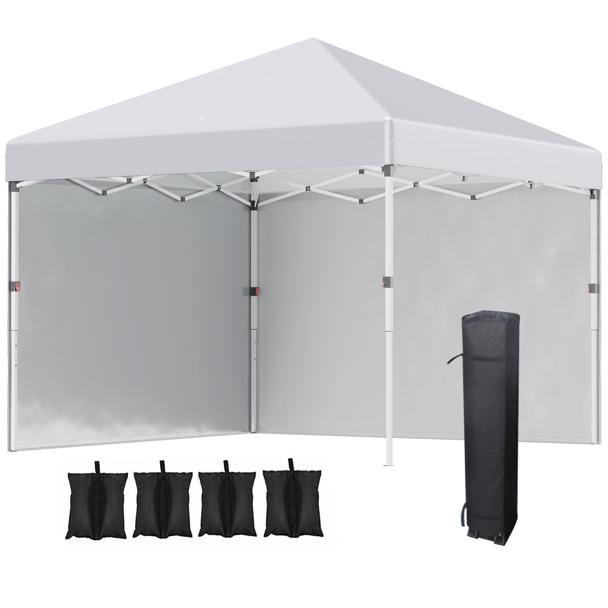 Outsunny 10' x 10' Pop Up Canopy Tent with Removable Sidewalls, Instant Shelter with Portable Roller Bag, 4 Sand Bags, Adjustable Height for Outdoor, Garden, Patio, White