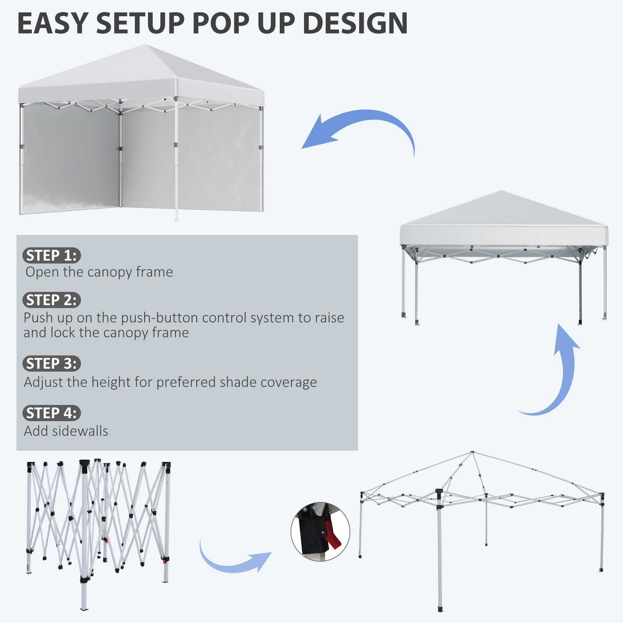 Outsunny 10' x 10' Pop Up Canopy Tent with Removable Sidewalls, Instant Shelter with Portable Roller Bag, 4 Sand Bags, Adjustable Height for Outdoor, Garden, Patio, White