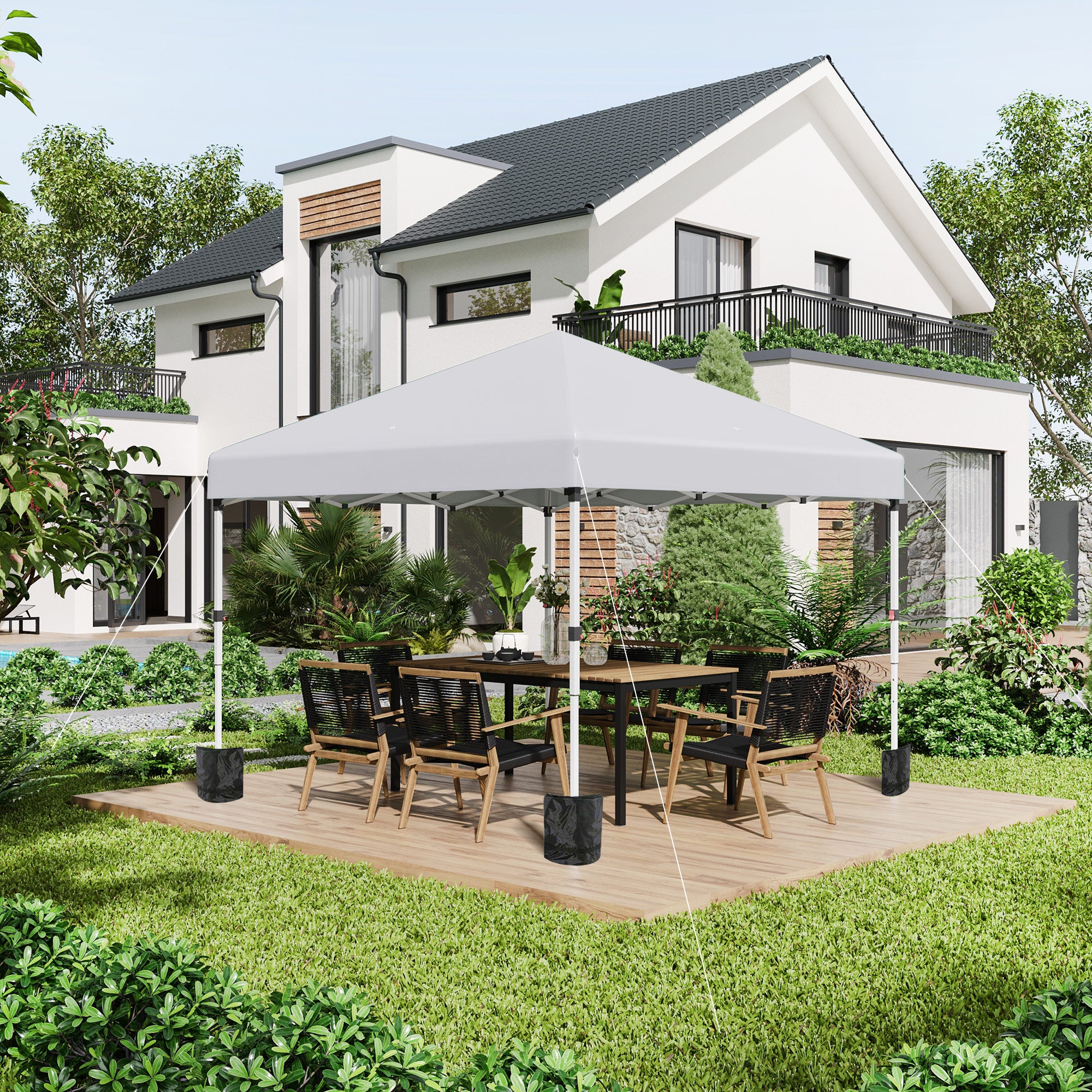 Outsunny 10' x 10' Pop Up Canopy Tent with Removable Sidewalls, Instant Shelter with Portable Roller Bag, 4 Sand Bags, Adjustable Height for Outdoor, Garden, Patio, White