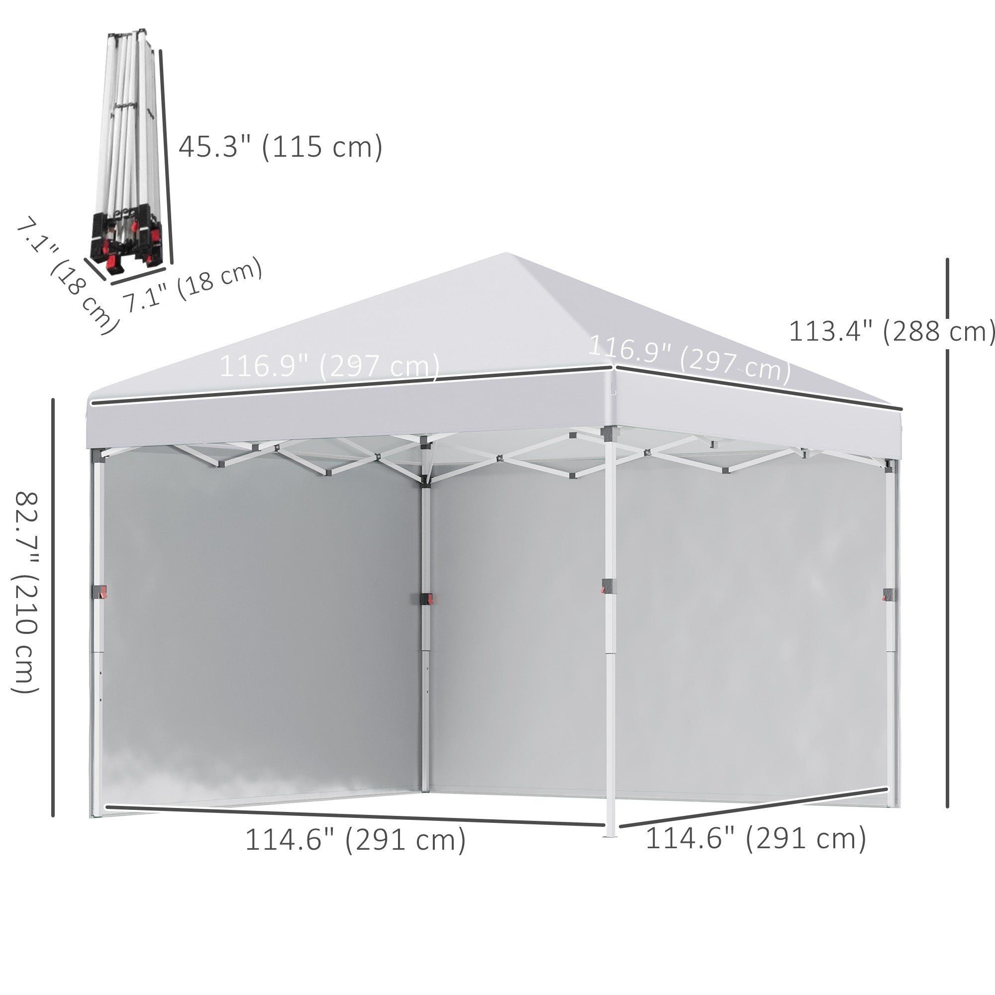Outsunny 10' x 10' Pop Up Canopy Tent with Removable Sidewalls, Instant Shelter with Portable Roller Bag, 4 Sand Bags, Adjustable Height for Outdoor, Garden, Patio, White