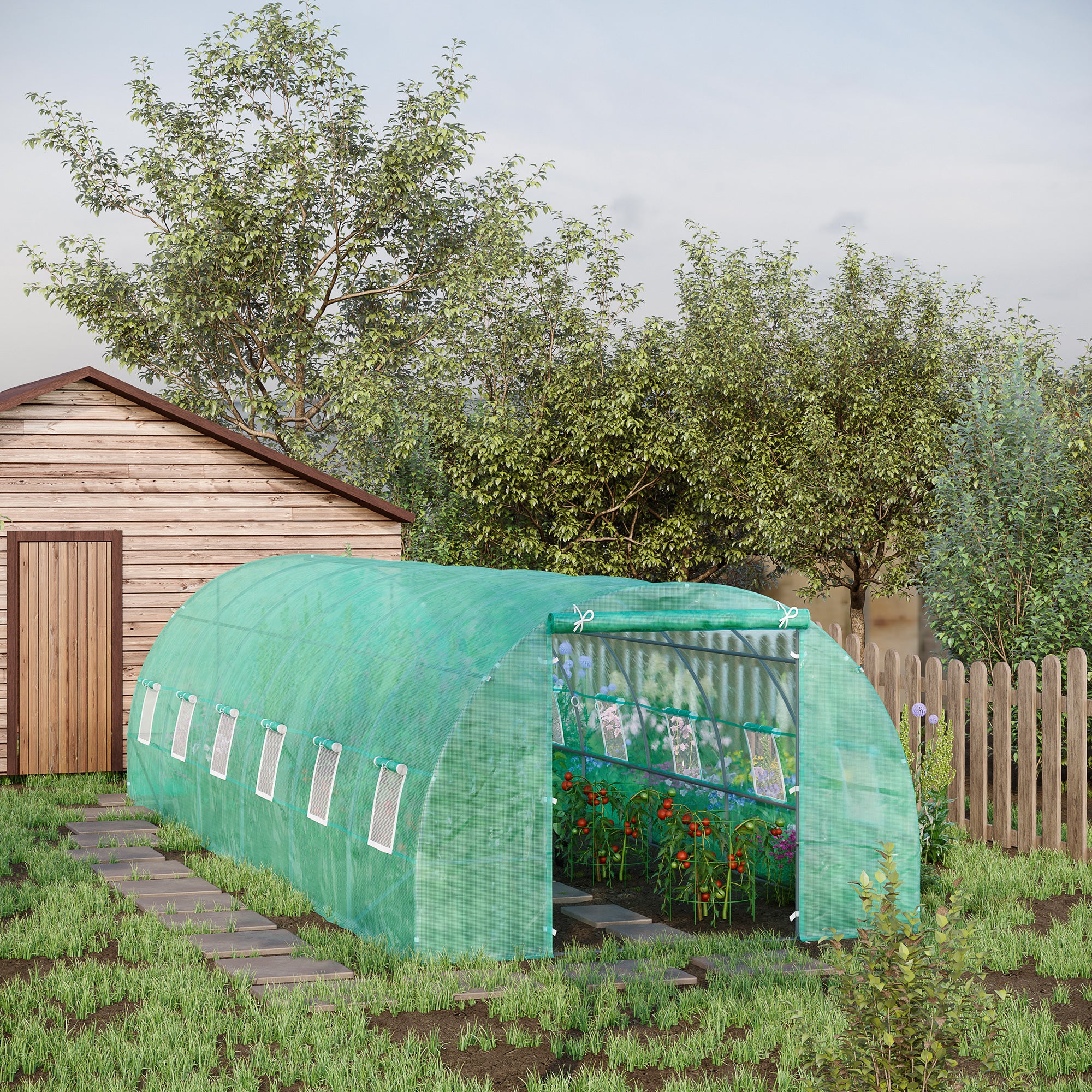 Outsunny 26' x 10' x 6.6' Large Walk in Tunnel Greenhouse Garden Plant Seed Green House Premium Steel Frame, Dark Green