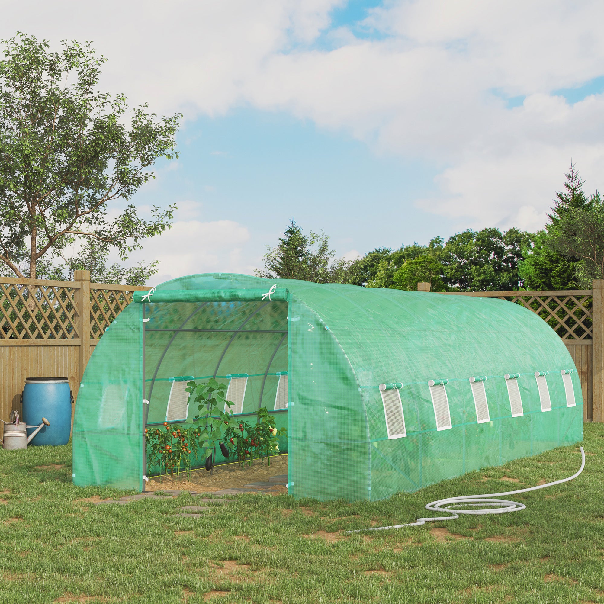 Outsunny 26' x 10' x 6.6' Large Walk in Tunnel Greenhouse Garden Plant Seed Green House Premium Steel Frame, Dark Green