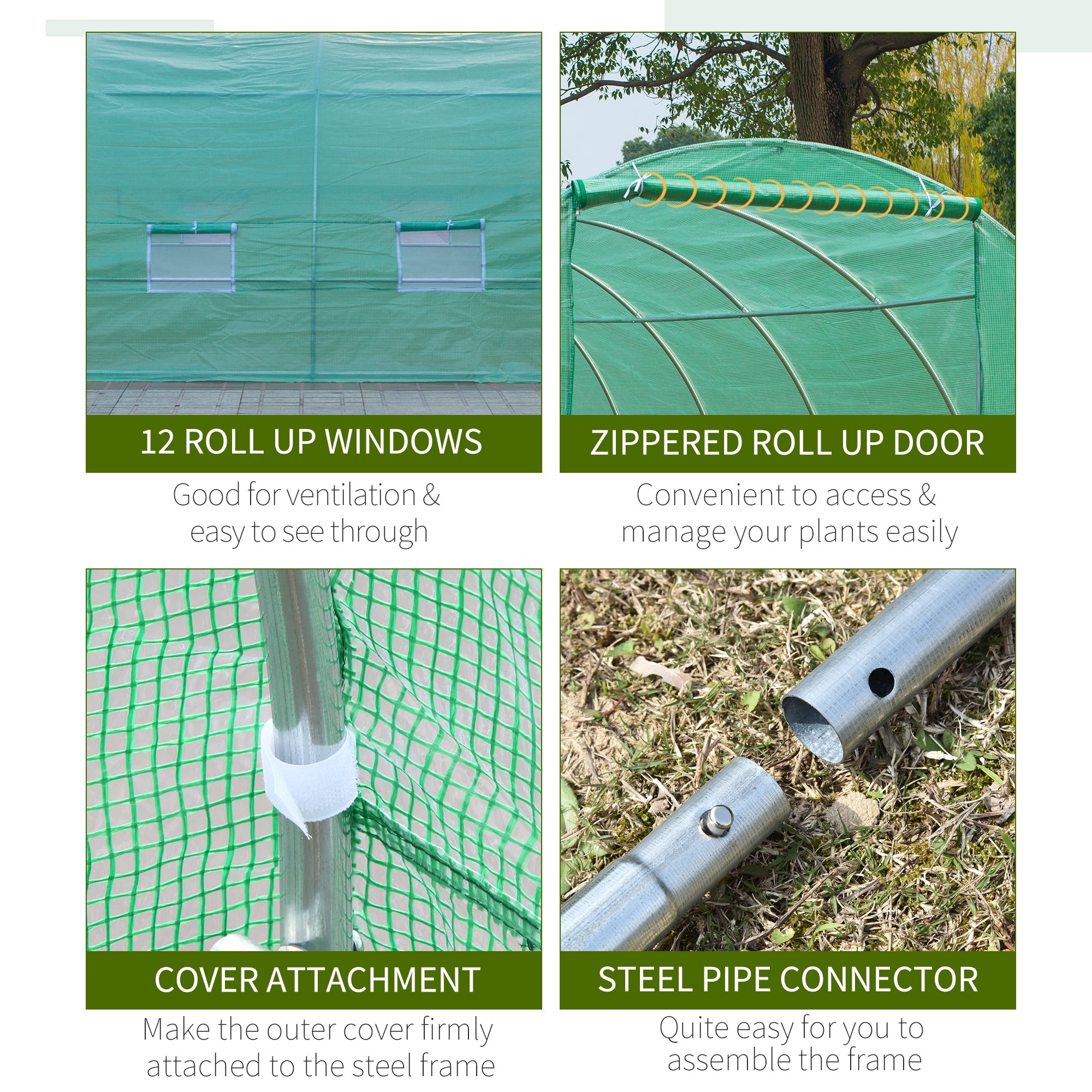 Outsunny 26' x 10' x 6.6' Large Walk in Tunnel Greenhouse Garden Plant Seed Green House Premium Steel Frame, Dark Green