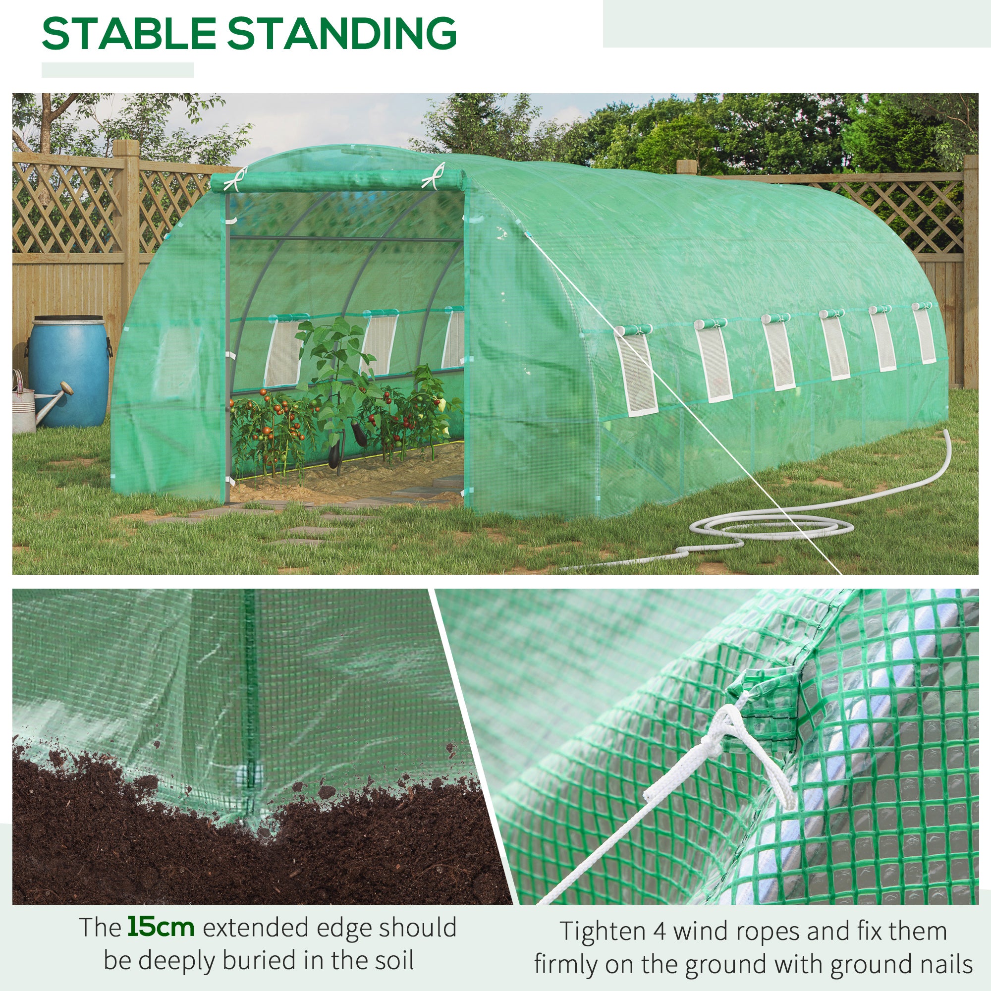 Outsunny 26' x 10' x 6.6' Large Walk in Tunnel Greenhouse Garden Plant Seed Green House Premium Steel Frame, Dark Green