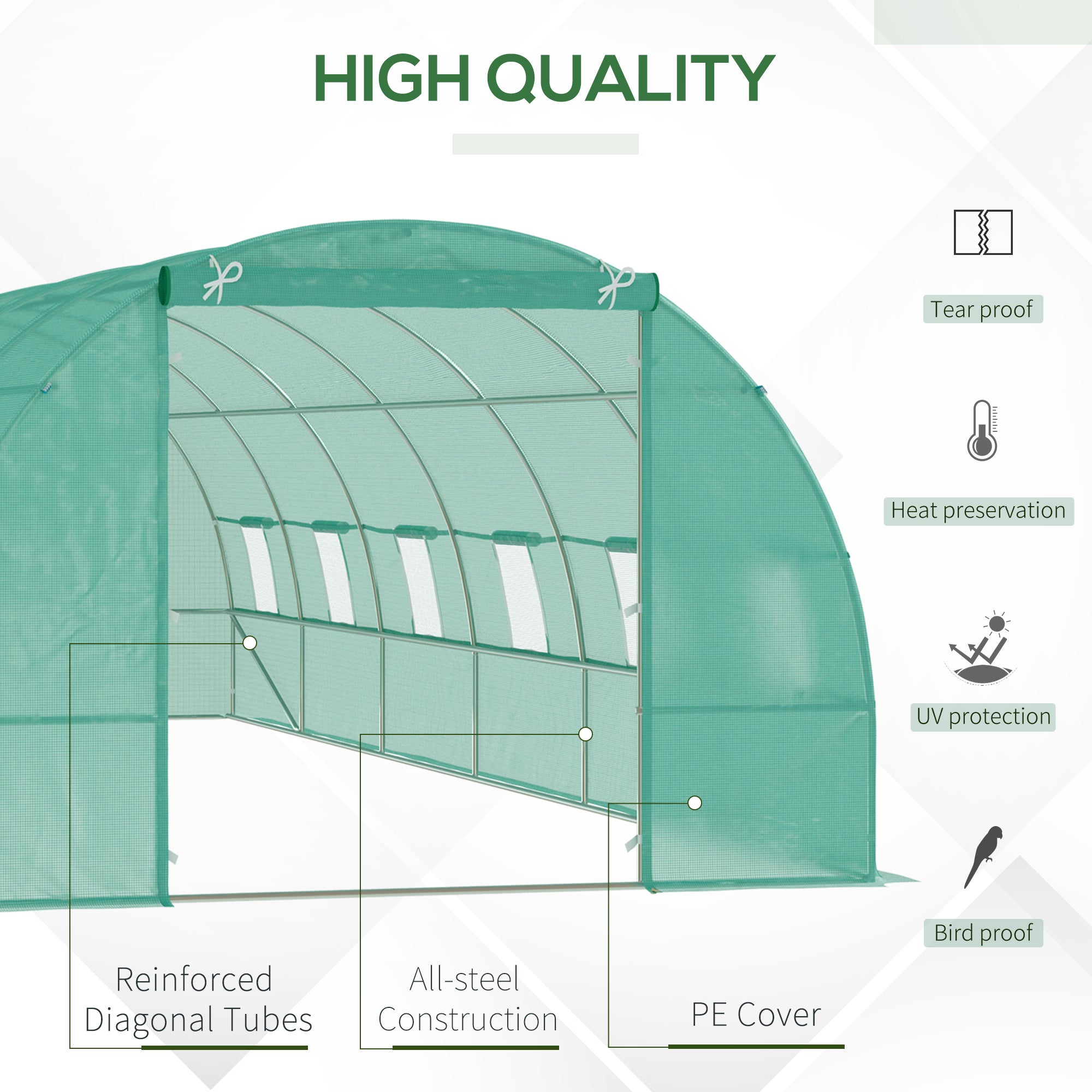 Outsunny 26' x 10' x 6.6' Large Walk in Tunnel Greenhouse Garden Plant Seed Green House Premium Steel Frame, Dark Green