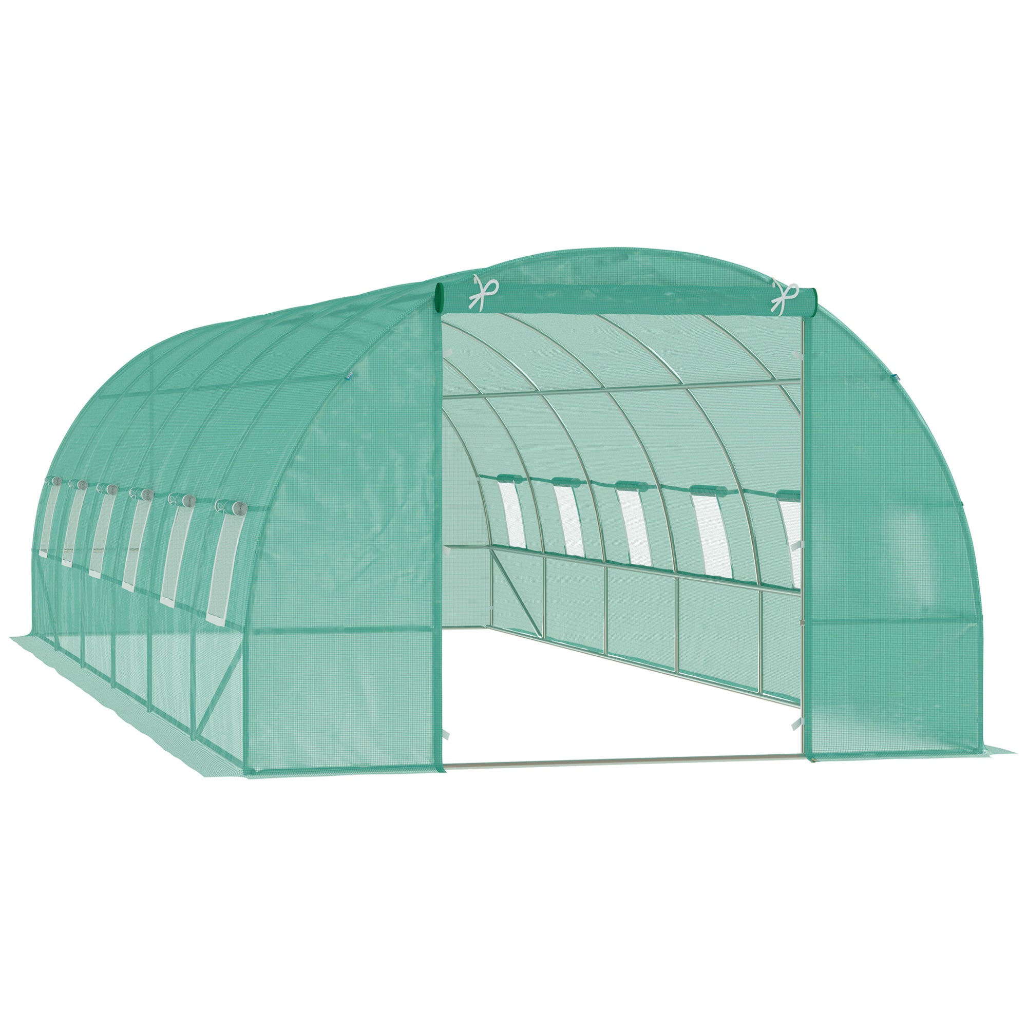 Outsunny 26' x 10' x 6.6' Large Walk in Tunnel Greenhouse Garden Plant Seed Green House Premium Steel Frame, Dark Green