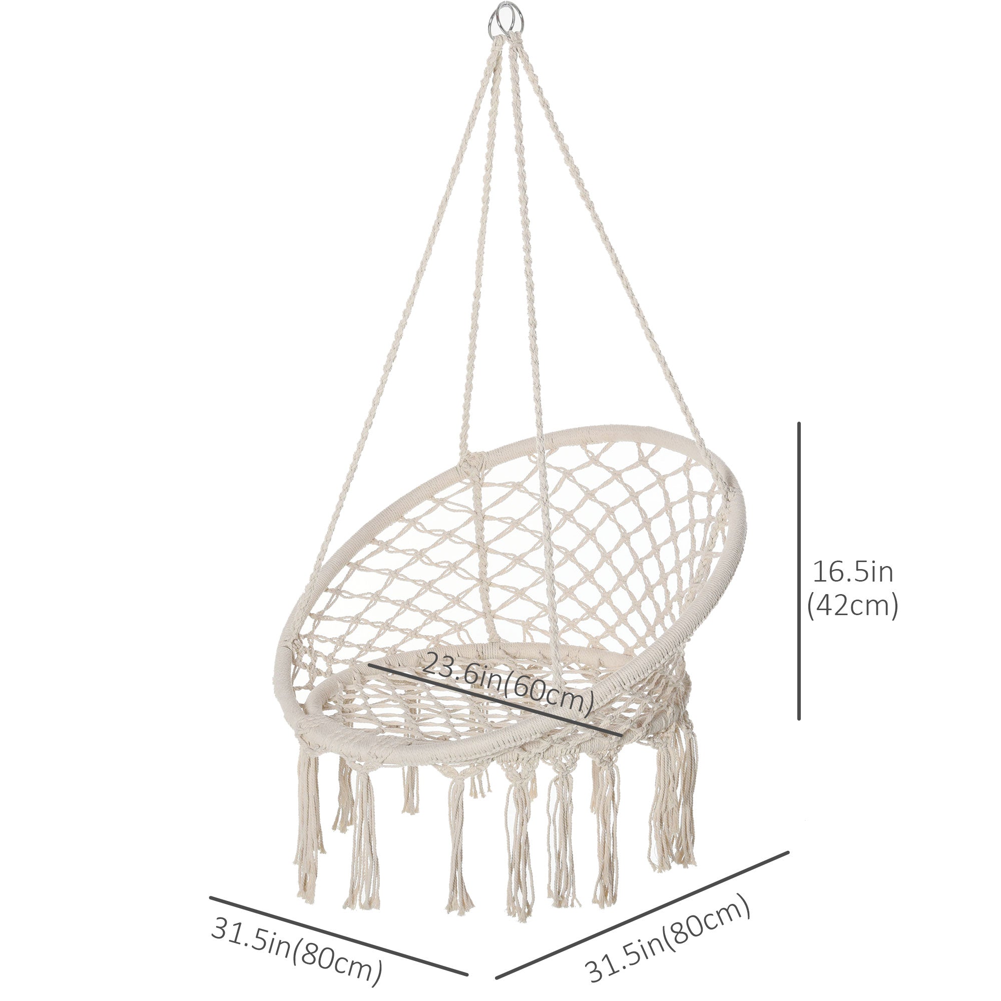 Outsunny Patio Hammock Chair, Hanging Rope Hammock Swing for Indoor & Outdoor Use with Backrest, Cotton-Polyester Blend, Fringe Tassels, Cream White