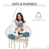 Outsunny Patio Hammock Chair, Hanging Rope Hammock Swing for Indoor & Outdoor Use with Backrest, Cotton-Polyester Blend, Fringe Tassels, Cream White
