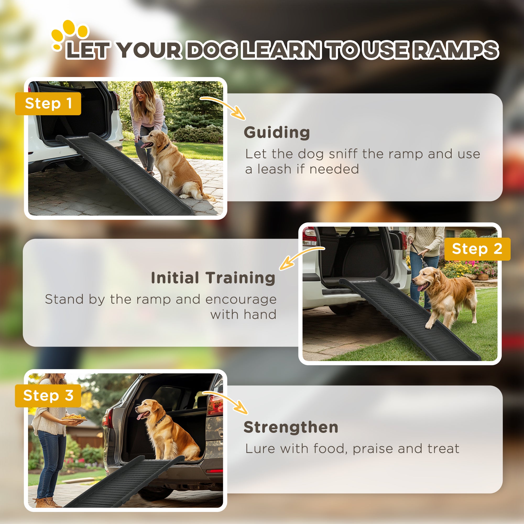 PawHut Pet Ramp for Dogs 61 Inch Long, Dog Ramps for Car, Truck, SUV, Foldable Portable