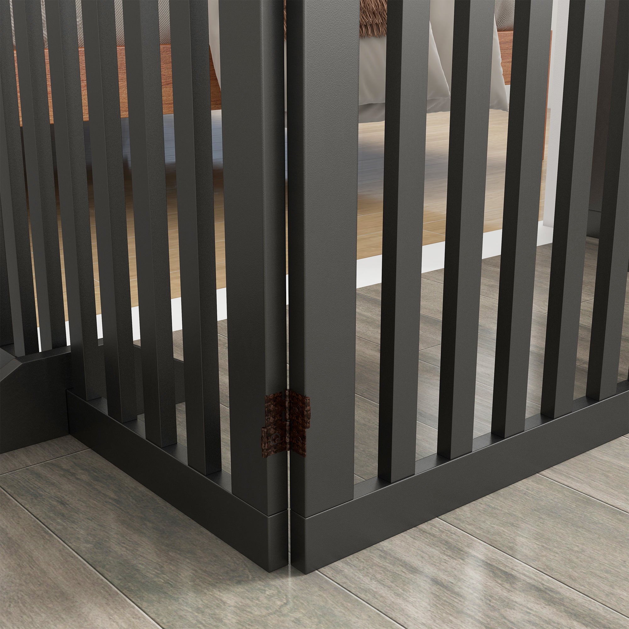 PawHut Freestanding Pet Gate 4 Panel Dog Barrier Folding Safety Fence with Support Feet up to 80.25" Long 29.5" Tall for Doorway Stairs Black