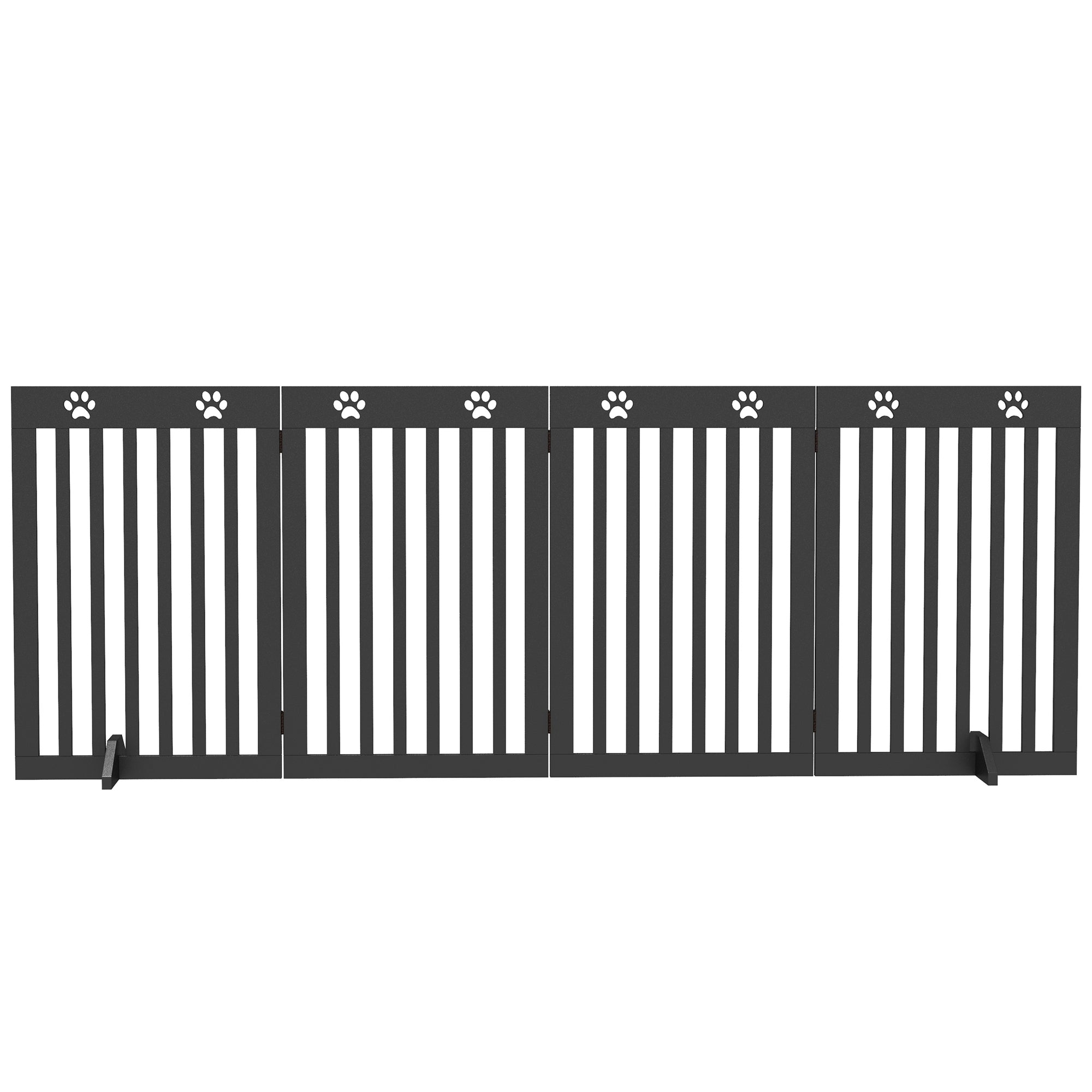 PawHut Freestanding Pet Gate 4 Panel Dog Barrier Folding Safety Fence with Support Feet up to 80.25" Long 29.5" Tall for Doorway Stairs Black