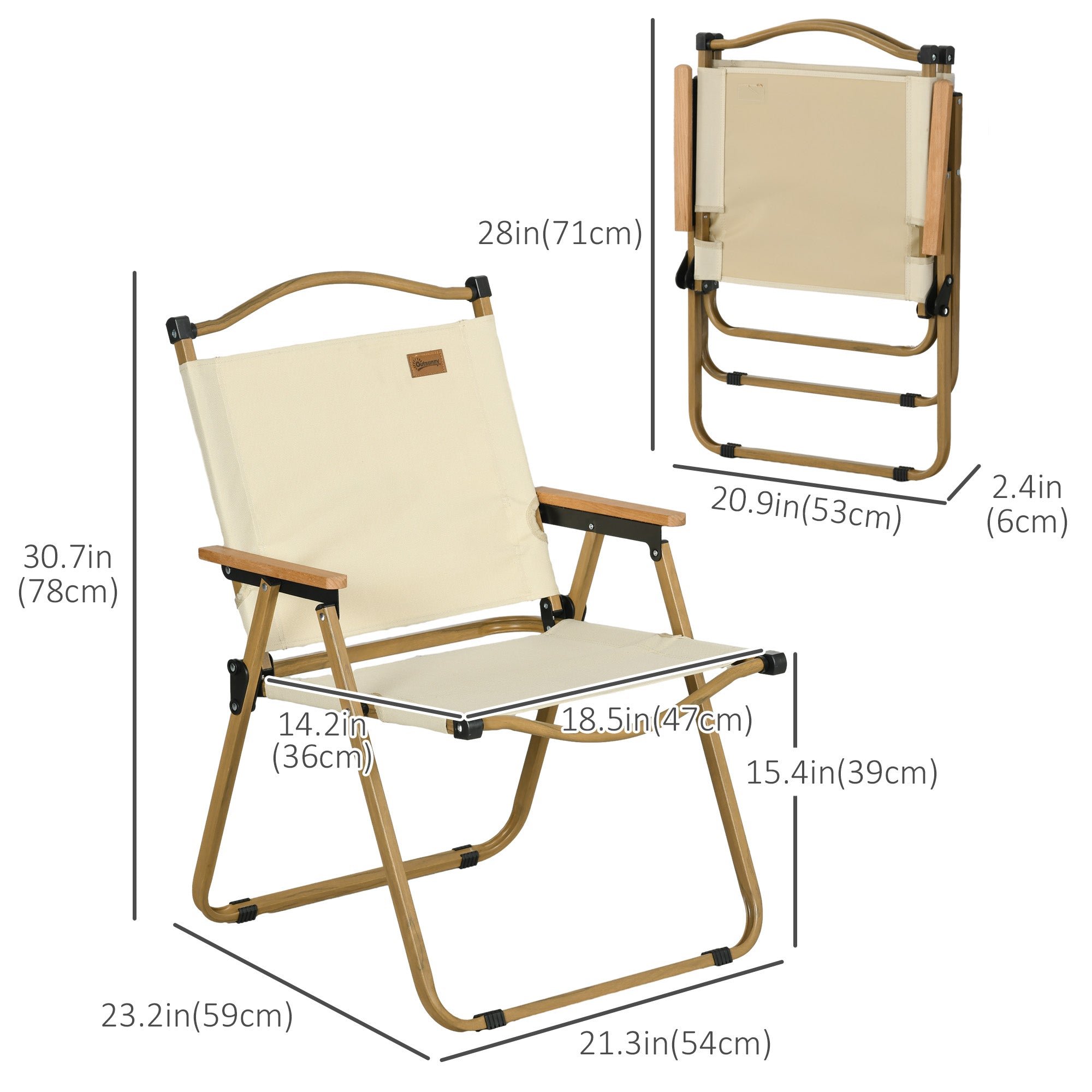Outsunny Set of 2 Camping Chair, Lightweight Folding Chair, Portable Armchairs, Excellent for Festivals, Fishing, Beach and Hiking, Beige