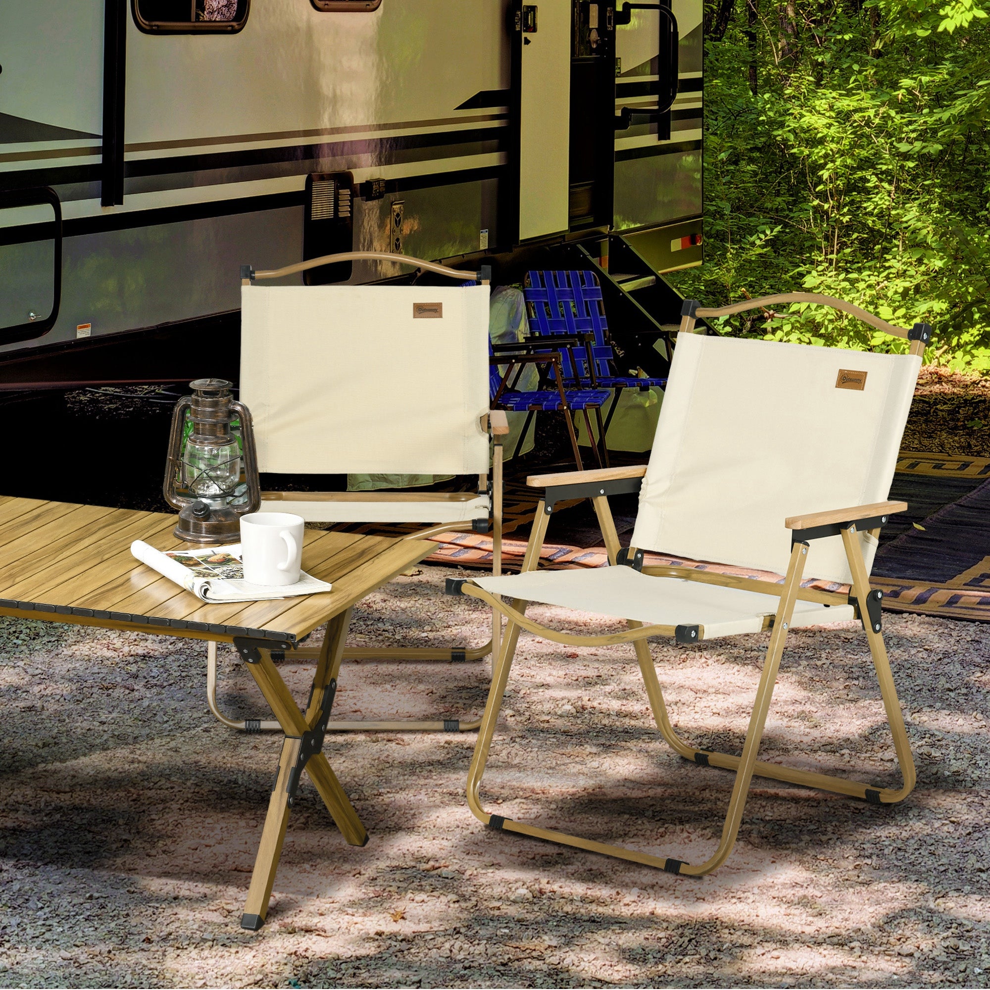 Outsunny Set of 2 Camping Chair, Lightweight Folding Chair, Portable Armchairs, Excellent for Festivals, Fishing, Beach and Hiking, Beige