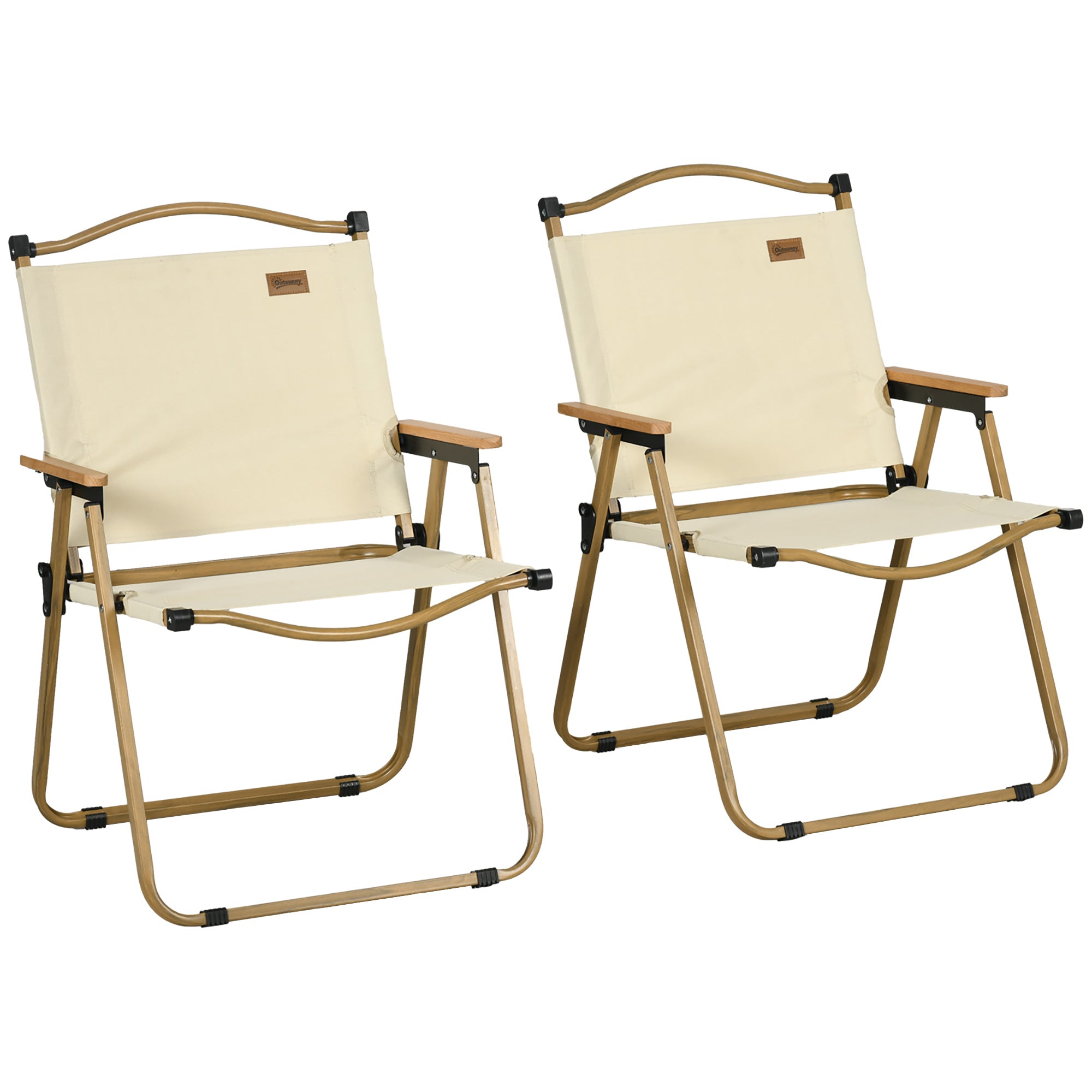 Outsunny Set of 2 Camping Chair, Lightweight Folding Chair, Portable Armchairs, Excellent for Festivals, Fishing, Beach and Hiking, Beige