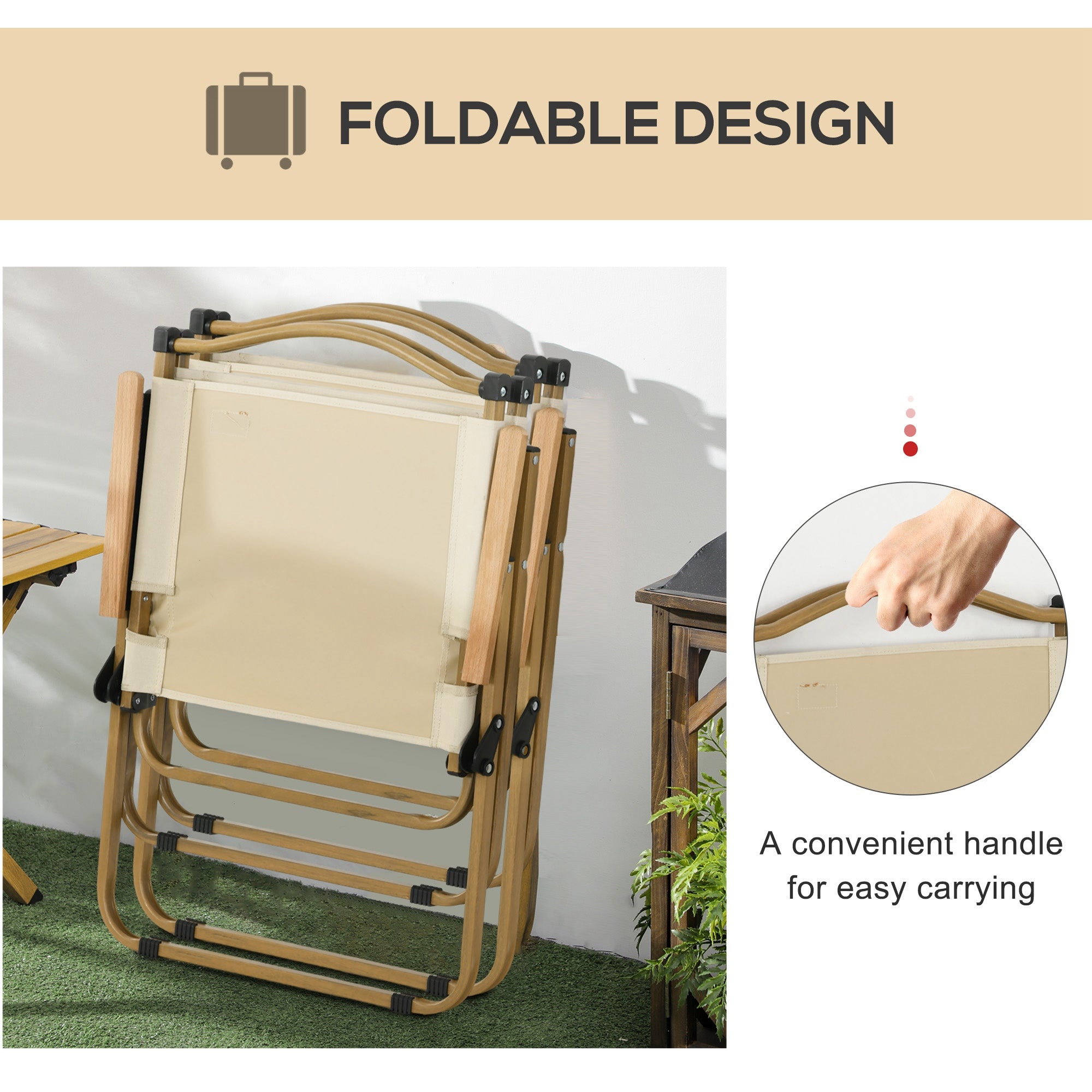 Outsunny Set of 2 Camping Chair, Lightweight Folding Chair, Portable Armchairs, Excellent for Festivals, Fishing, Beach and Hiking, Beige