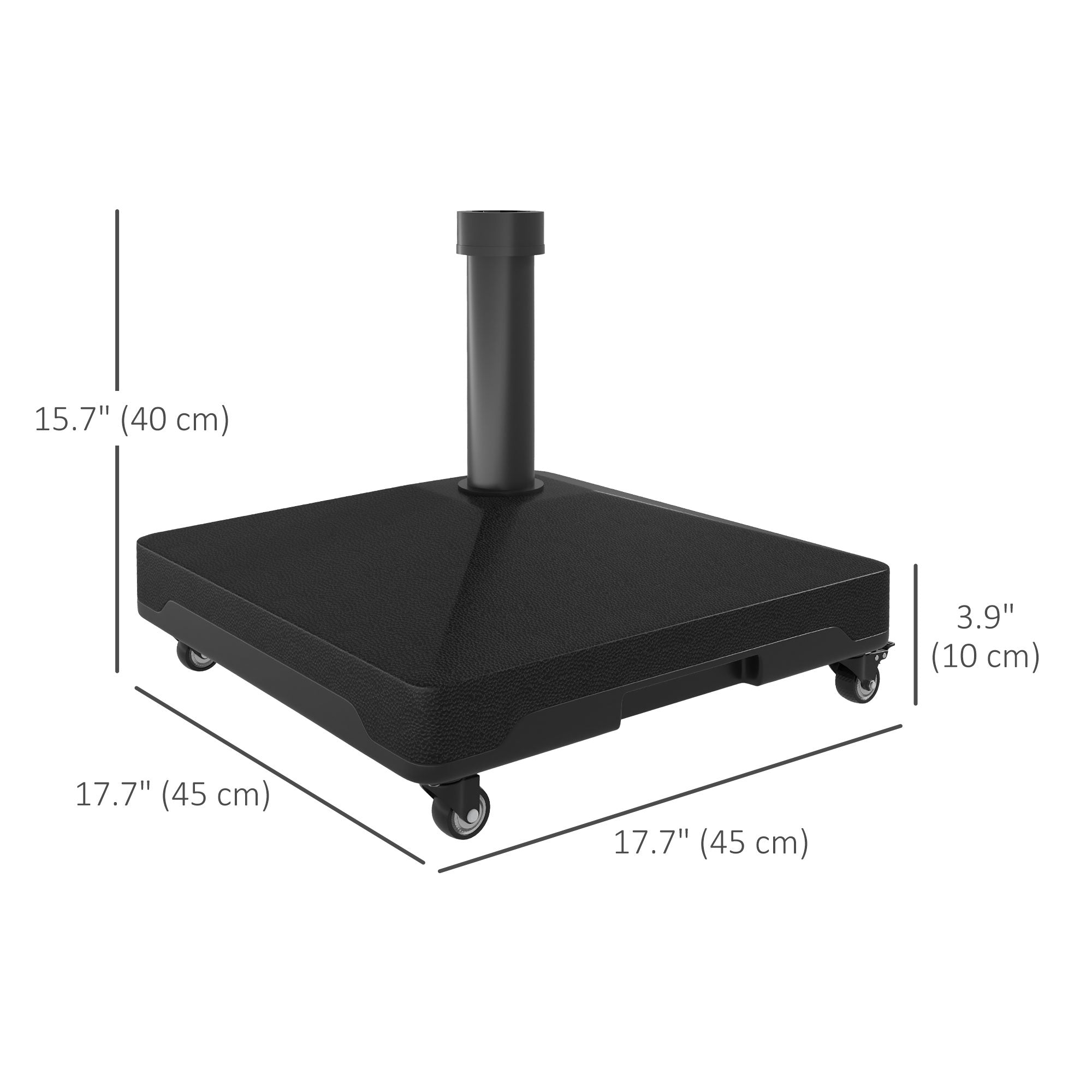 Outsunny 46lbs Patio Umbrella Base Stand with Wheels, Heavy Duty Fillable Umbrella Holder with Steel Pole, Square Parasol Stand for Patio, Outdoor, Backyard, Black