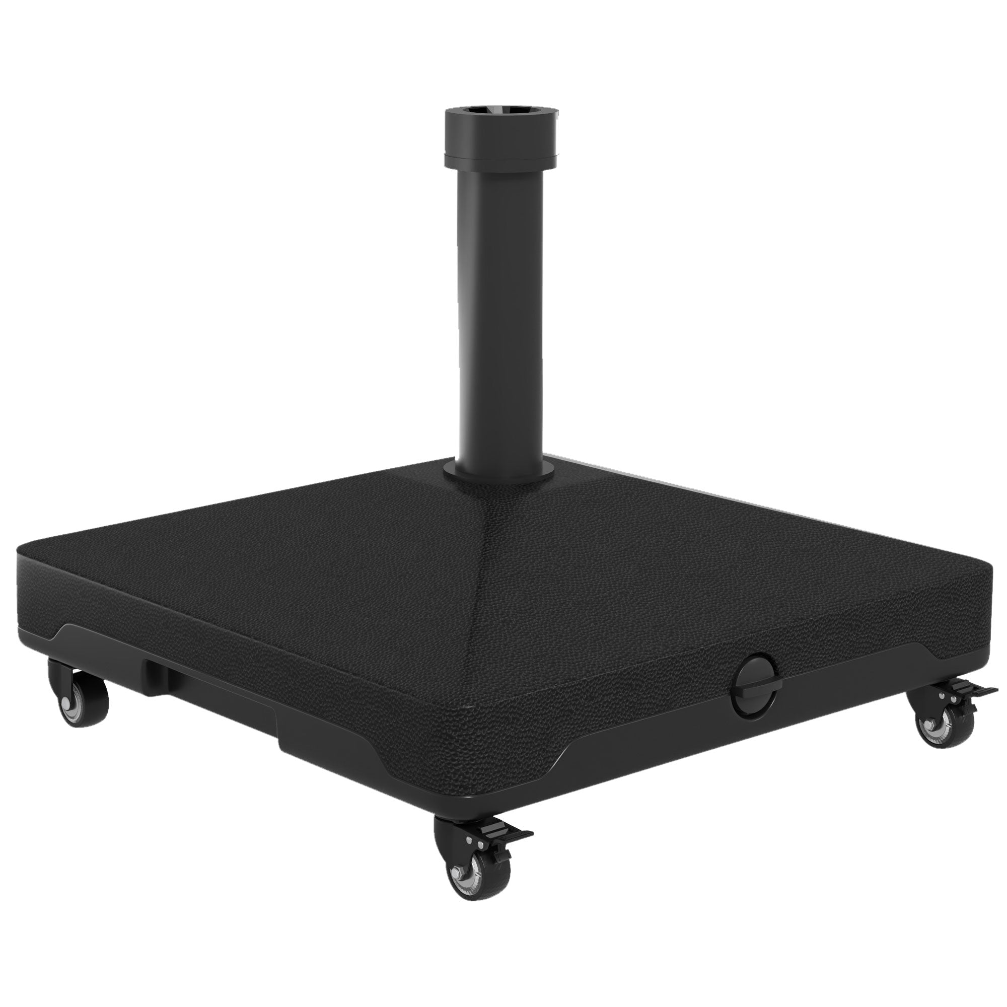 Outsunny 46lbs Patio Umbrella Base Stand with Wheels, Heavy Duty Fillable Umbrella Holder with Steel Pole, Square Parasol Stand for Patio, Outdoor, Backyard, Black