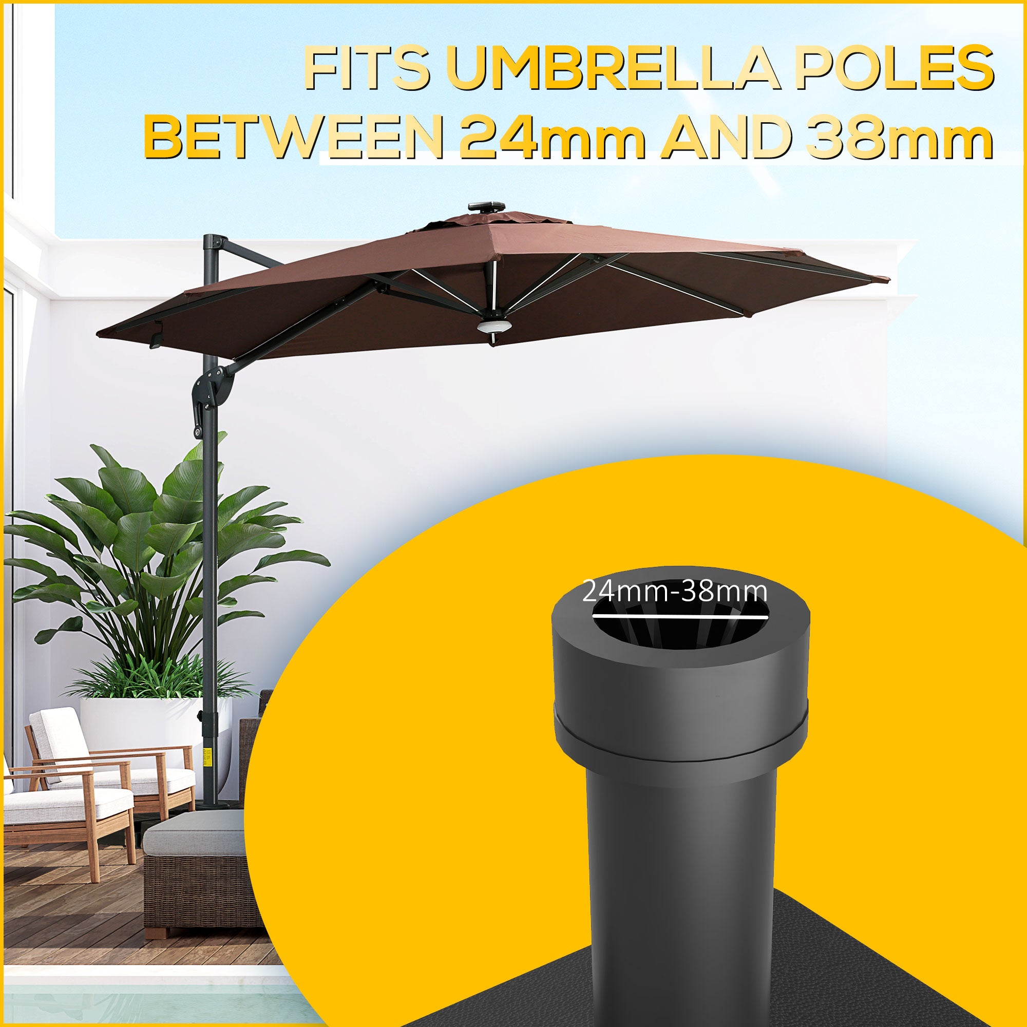 Outsunny 46lbs Patio Umbrella Base Stand with Wheels, Heavy Duty Fillable Umbrella Holder with Steel Pole, Square Parasol Stand for Patio, Outdoor, Backyard, Black