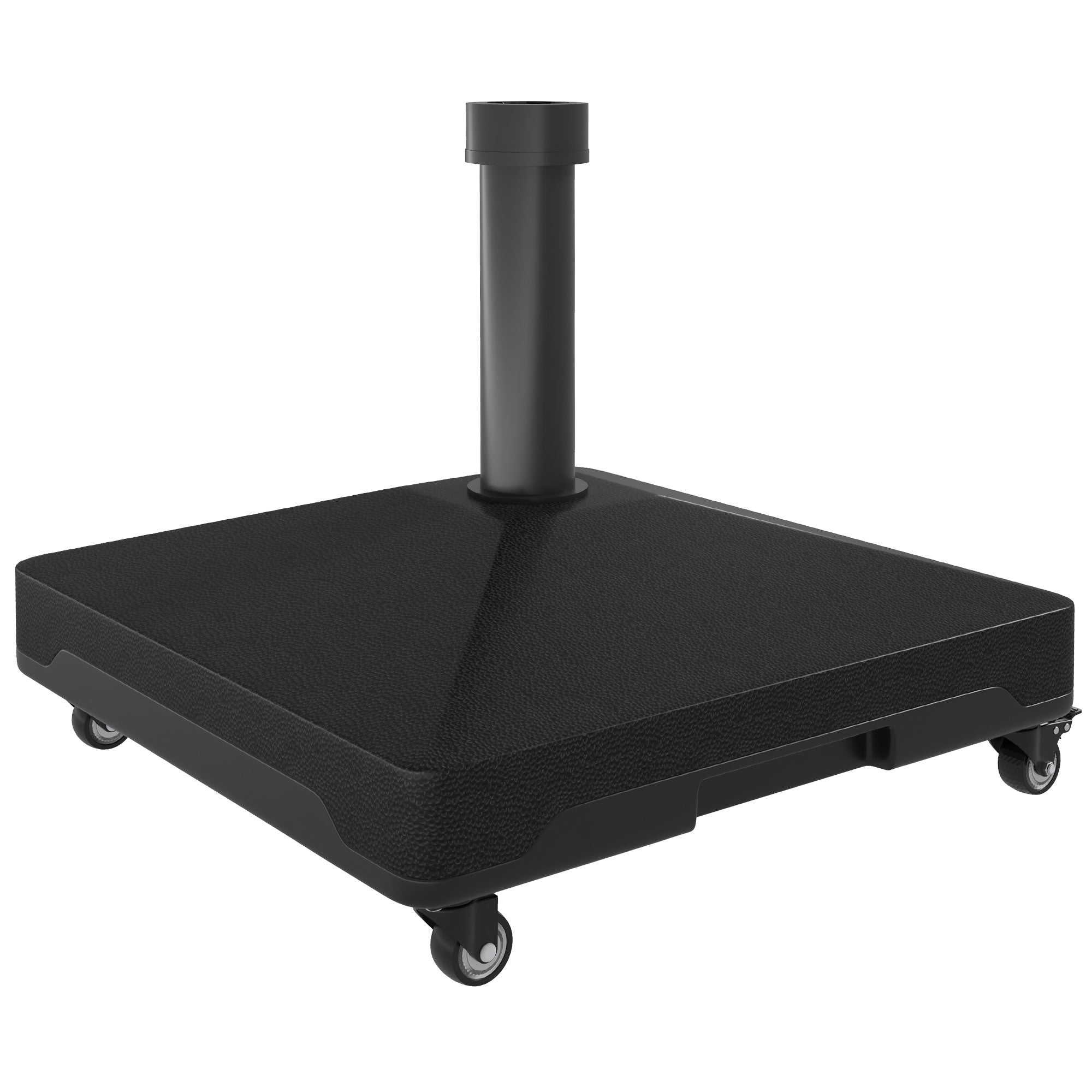 Outsunny 46lbs Patio Umbrella Base Stand with Wheels, Heavy Duty Fillable Umbrella Holder with Steel Pole, Square Parasol Stand for Patio, Outdoor, Backyard, Black