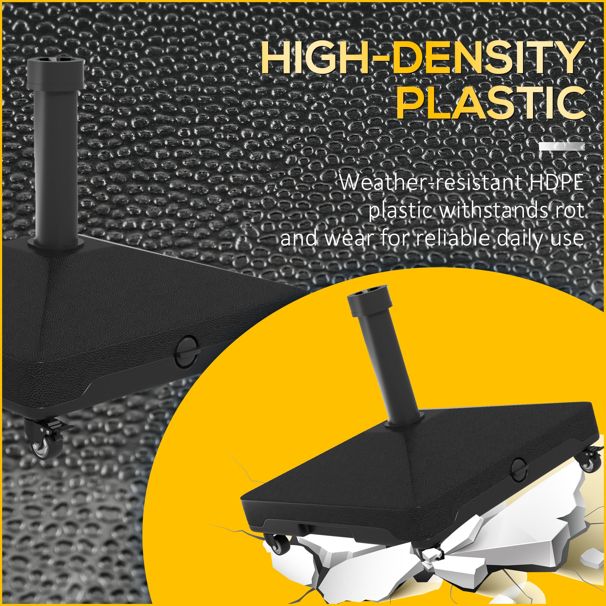 Outsunny 46lbs Patio Umbrella Base Stand with Wheels, Heavy Duty Fillable Umbrella Holder with Steel Pole, Square Parasol Stand for Patio, Outdoor, Backyard, Black