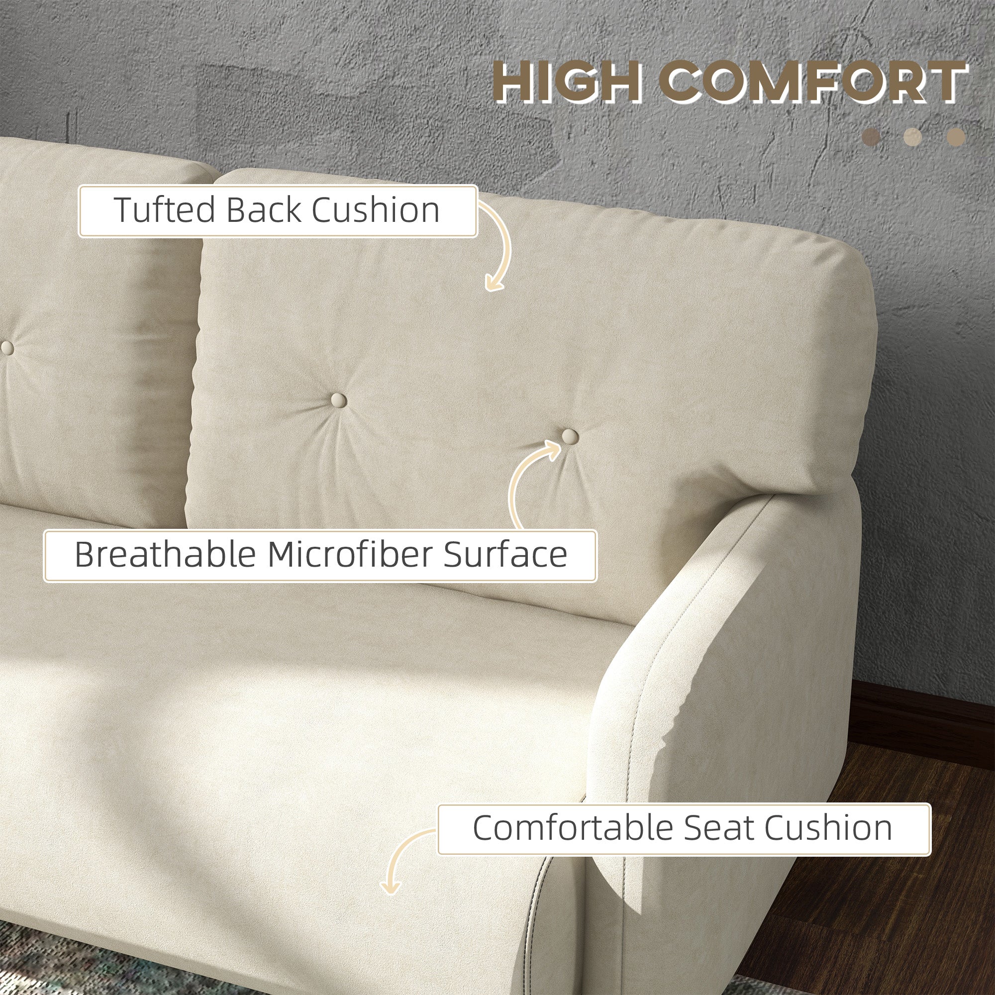 HOMCOM 58" Loveseat Sofa for Bedroom, Modern Love Seats Furniture, Upholstered 2 Seater Couch with 2 Tufted Back Cushion, Steel Frame and Beech Wood Legs for Living Room, Beige