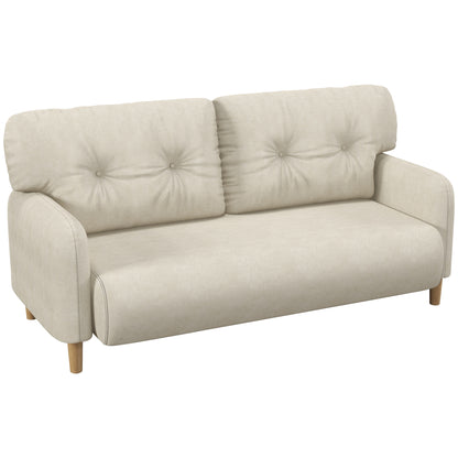 HOMCOM 58" Loveseat Sofa for Bedroom, Modern Love Seats Furniture, Upholstered 2 Seater Couch with 2 Tufted Back Cushion, Steel Frame and Beech Wood Legs for Living Room, Beige