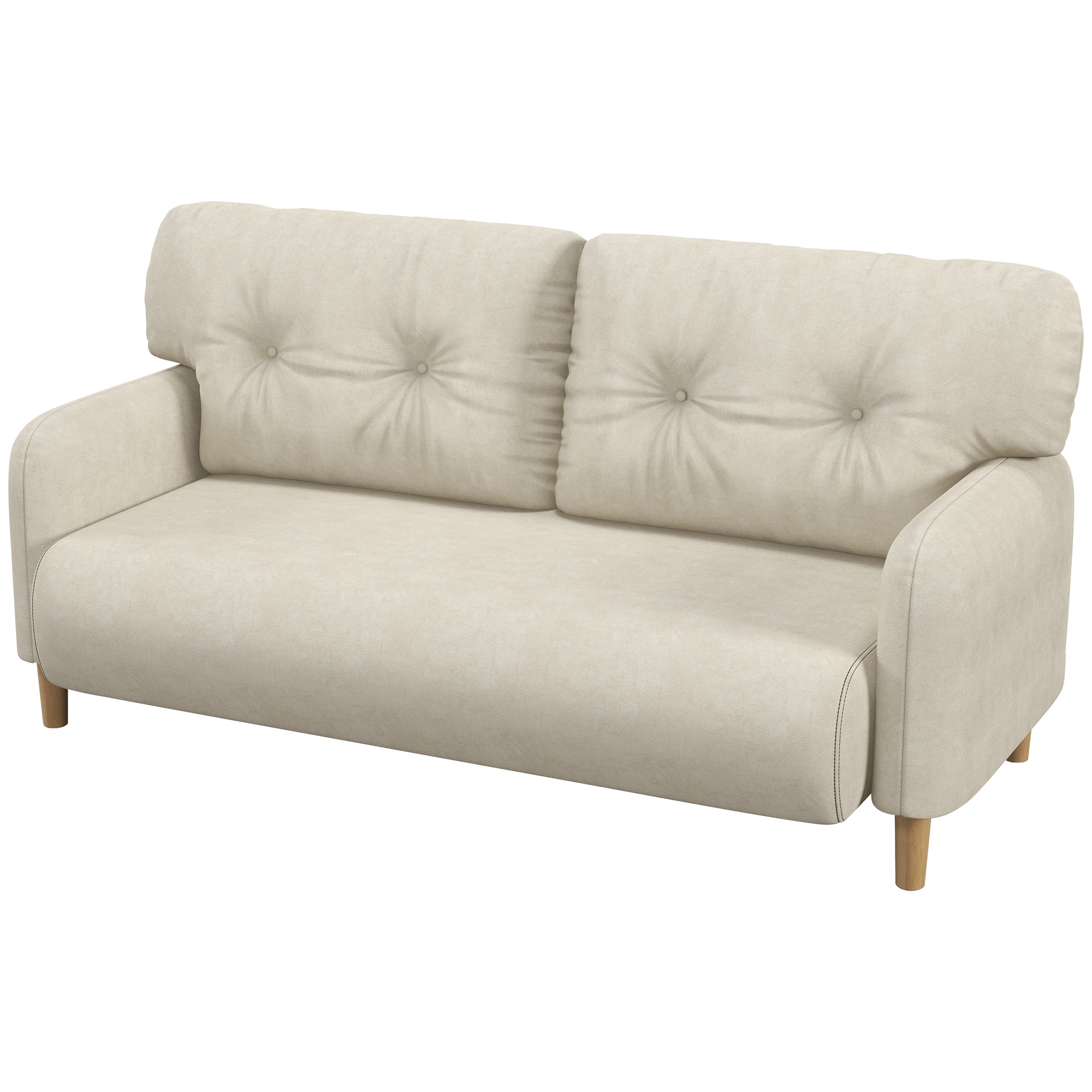 HOMCOM 58" Loveseat Sofa for Bedroom, Modern Love Seats Furniture, Upholstered 2 Seater Couch with 2 Tufted Back Cushion, Steel Frame and Beech Wood Legs for Living Room, Beige
