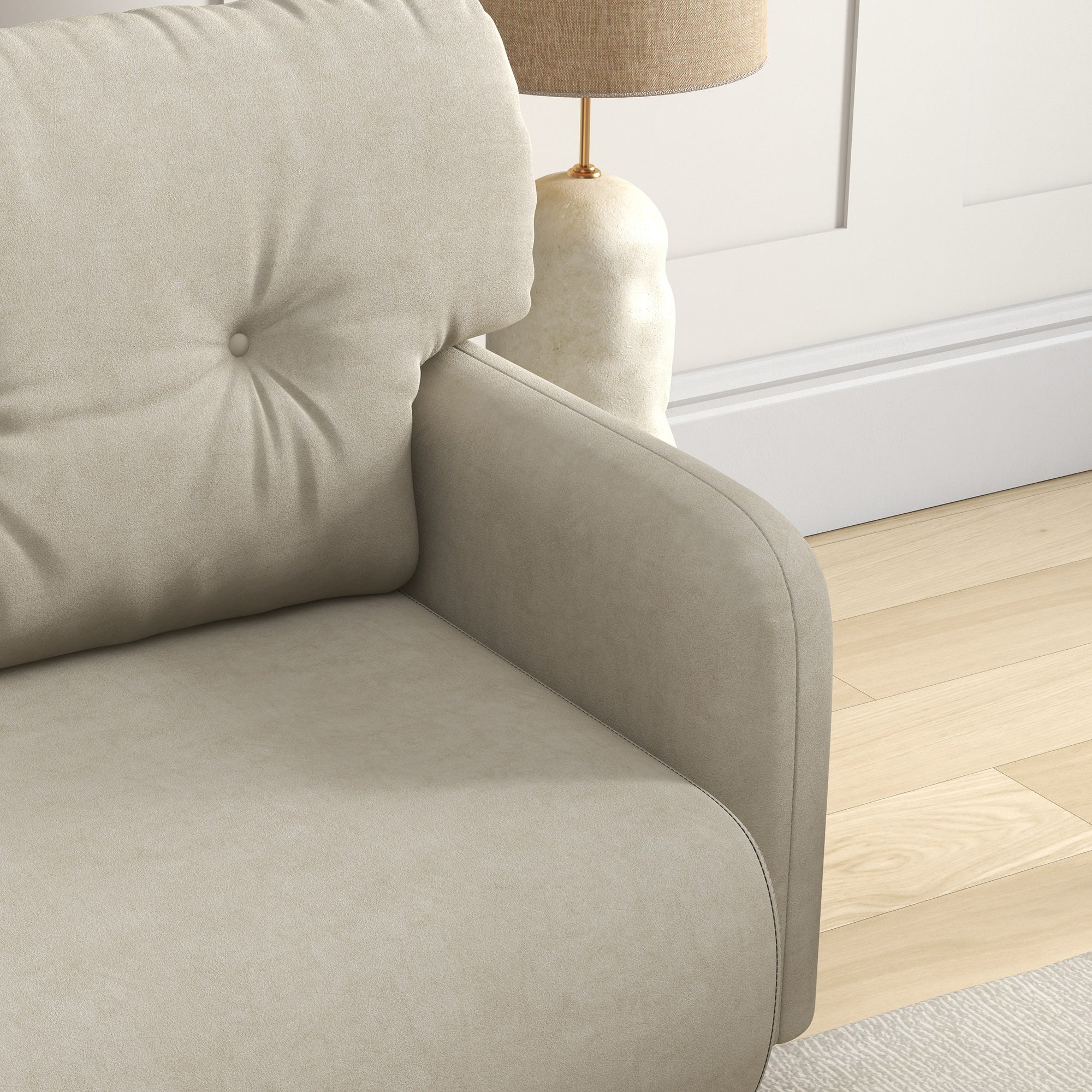 HOMCOM 58" Loveseat Sofa for Bedroom, Modern Love Seats Furniture, Upholstered 2 Seater Couch with 2 Tufted Back Cushion, Steel Frame and Beech Wood Legs for Living Room, Beige